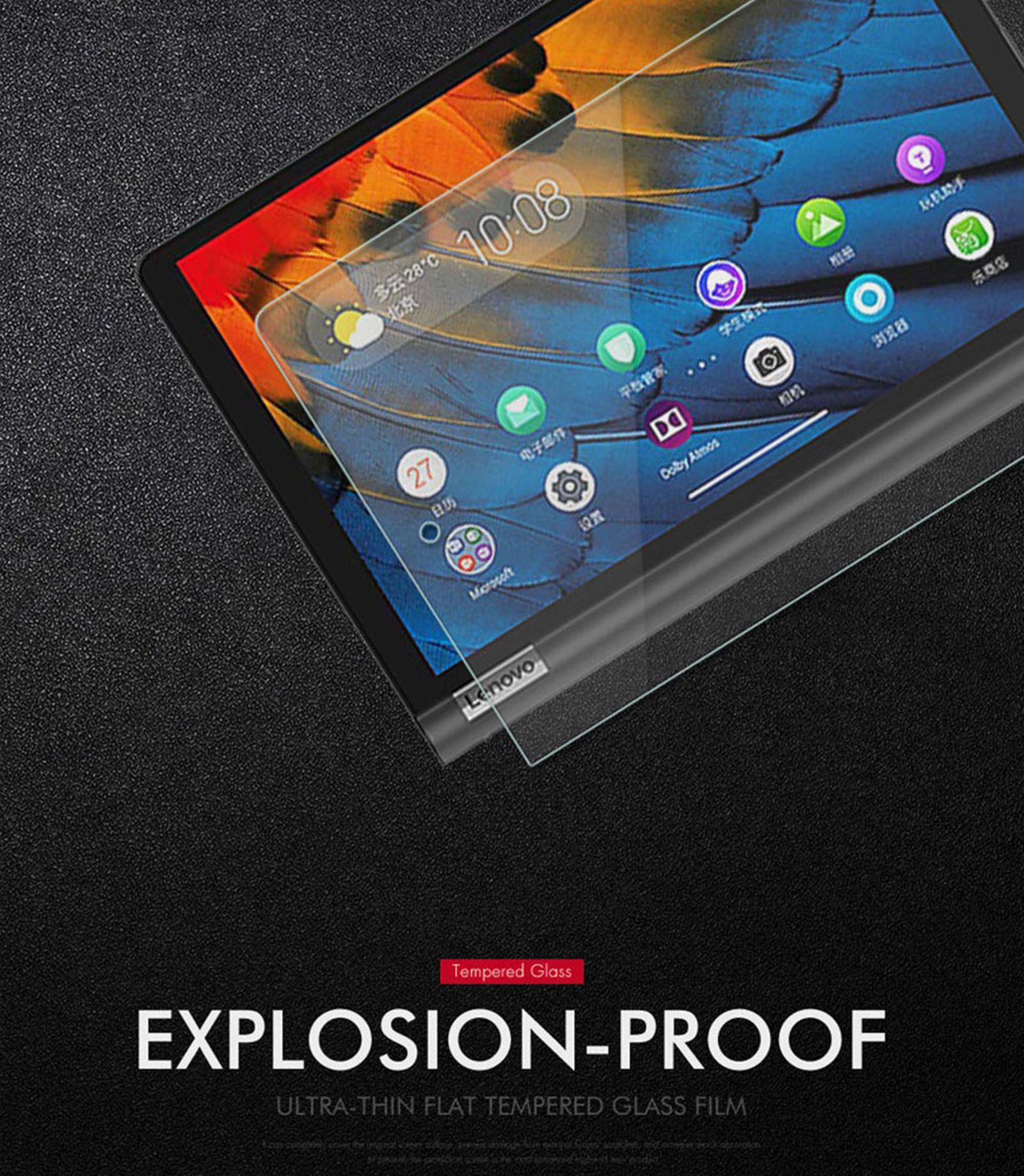 Tablet-Bildschirm mit gehärtetem Glasschutz, beschriftet EXPLOSIONSGESCHÜTZT.