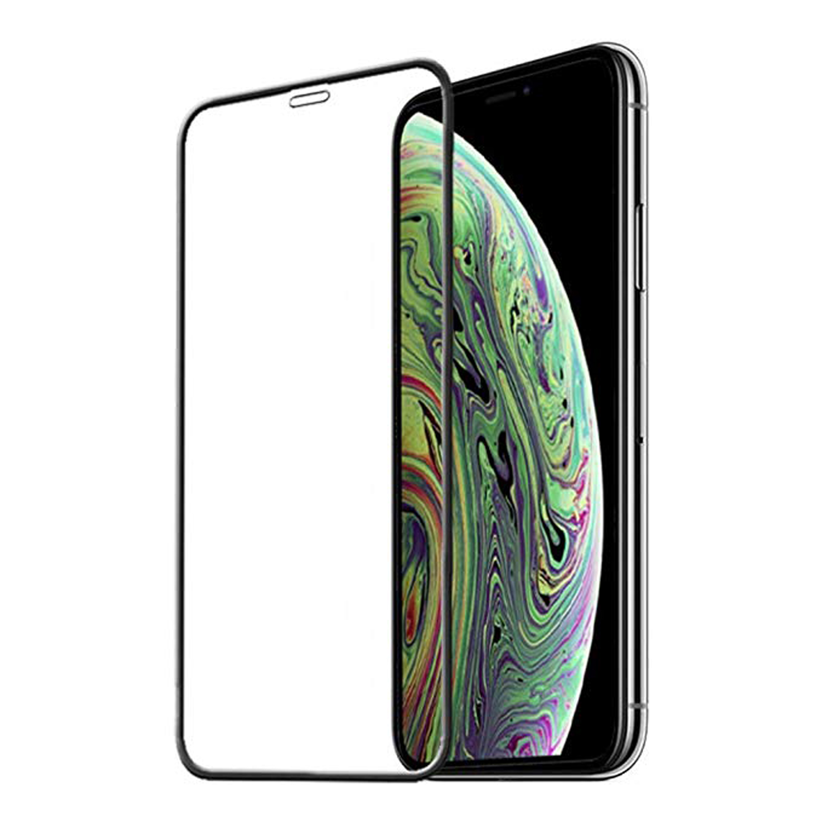 Smartphone und Displayschutz. Der Displayschutz befindet sich auf dem Telefon und ist transparent.