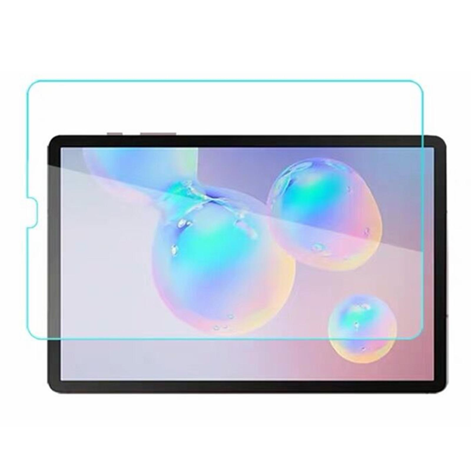 Tablet con protezione schermo e sfondo colorato con bolle sullo schermo.