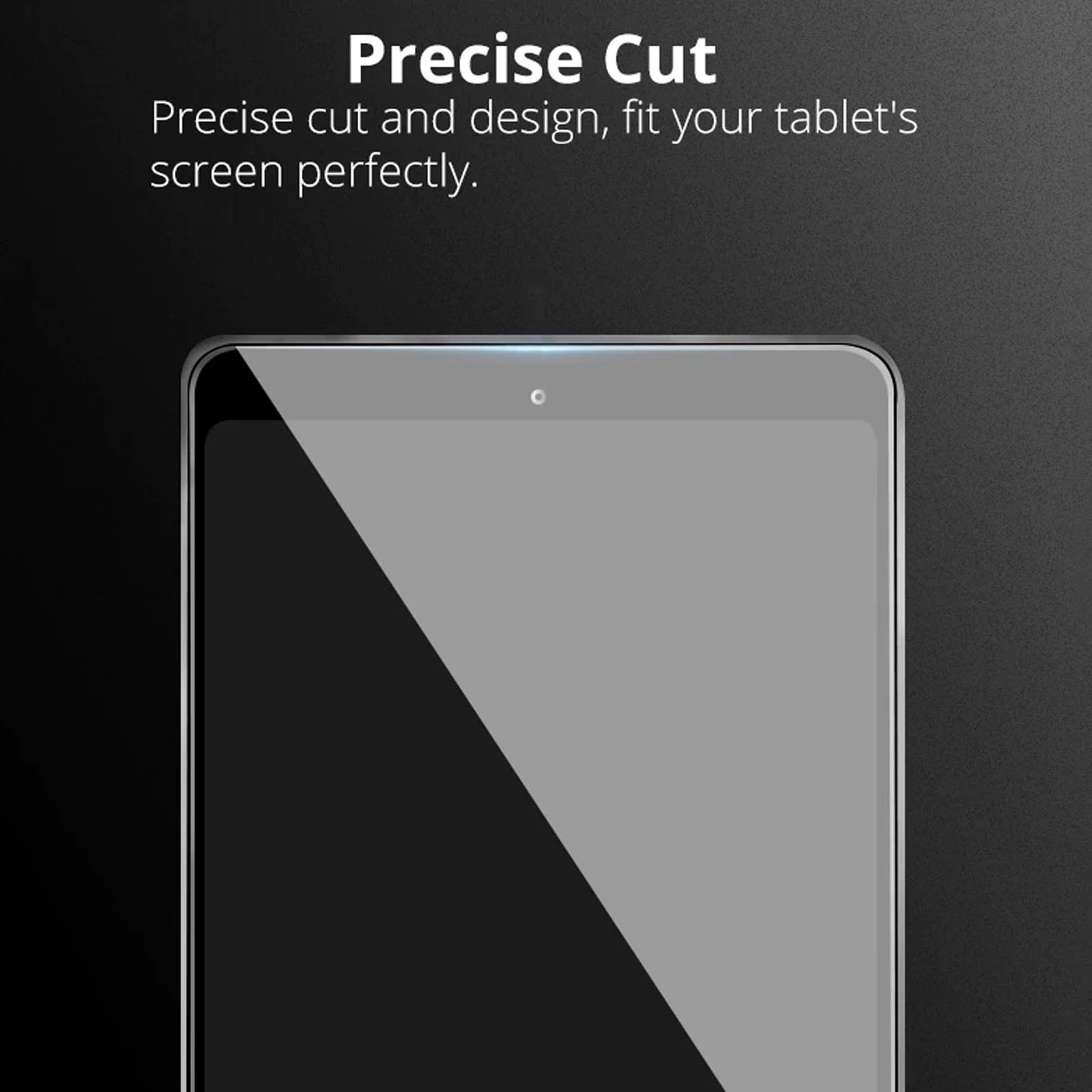 Schermo del tablet con protezione schermo applicata, con le parole Precise Cut.
