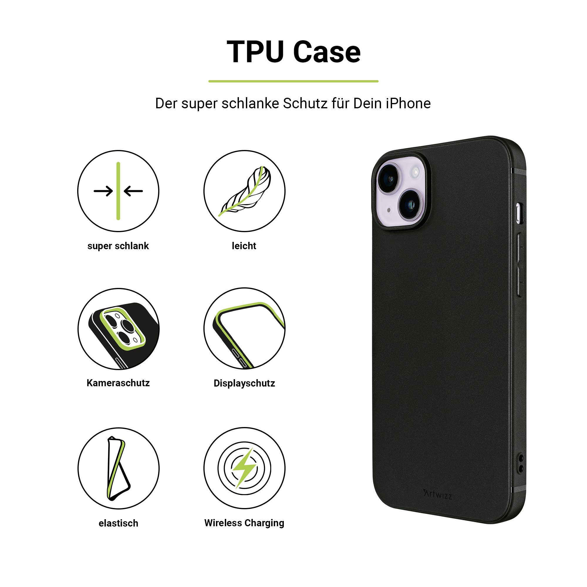 Case, Backcover, Schwarz TPU 14 Plus, iPhone Apple, ARTWIZZ