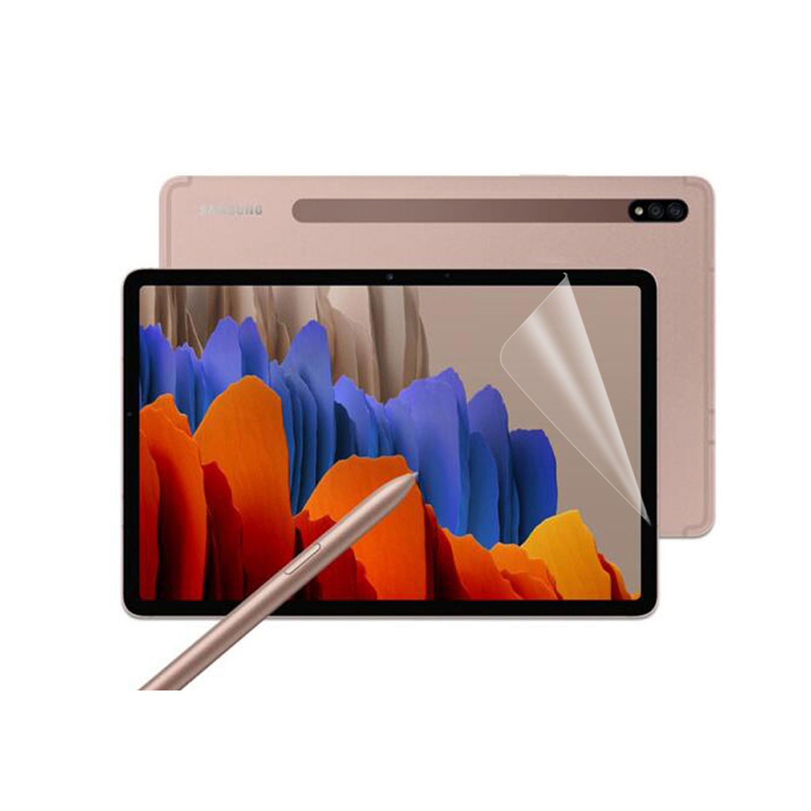 Un tablet con protezione schermo, stilo e un altro tablet sullo sfondo.