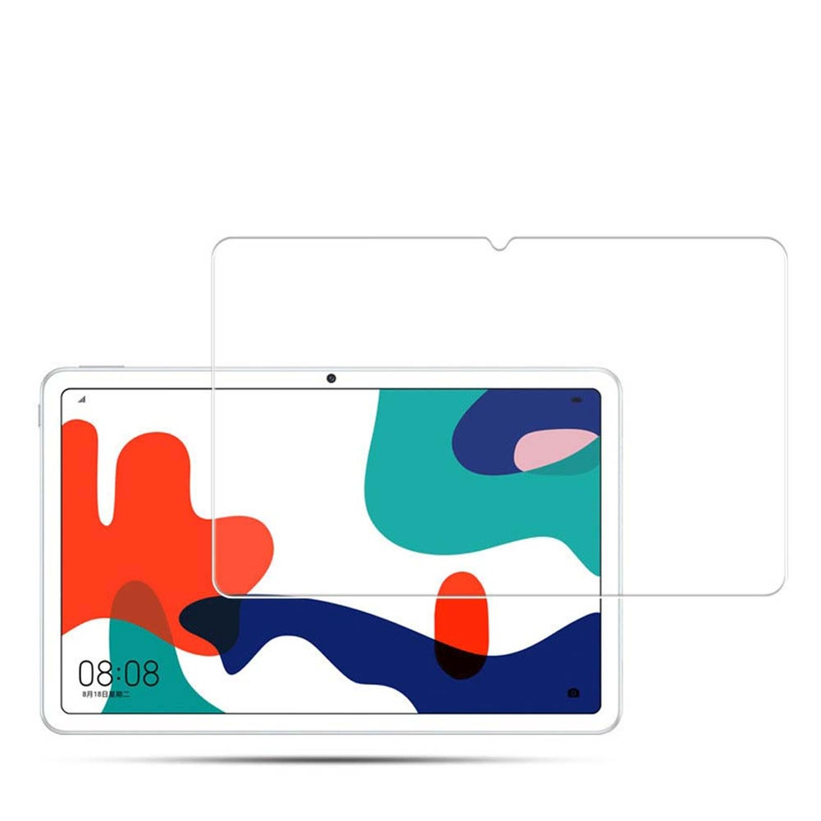 Un tablet con protezione schermo, con display colorato e la protezione accanto.