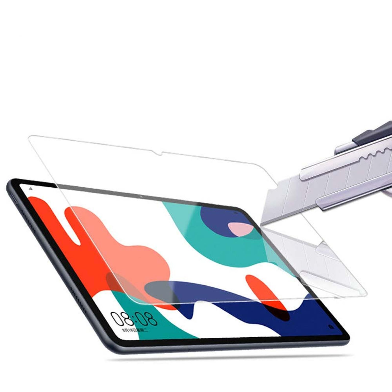 Un tablet con una protezione per lo schermo in fase di installazione.