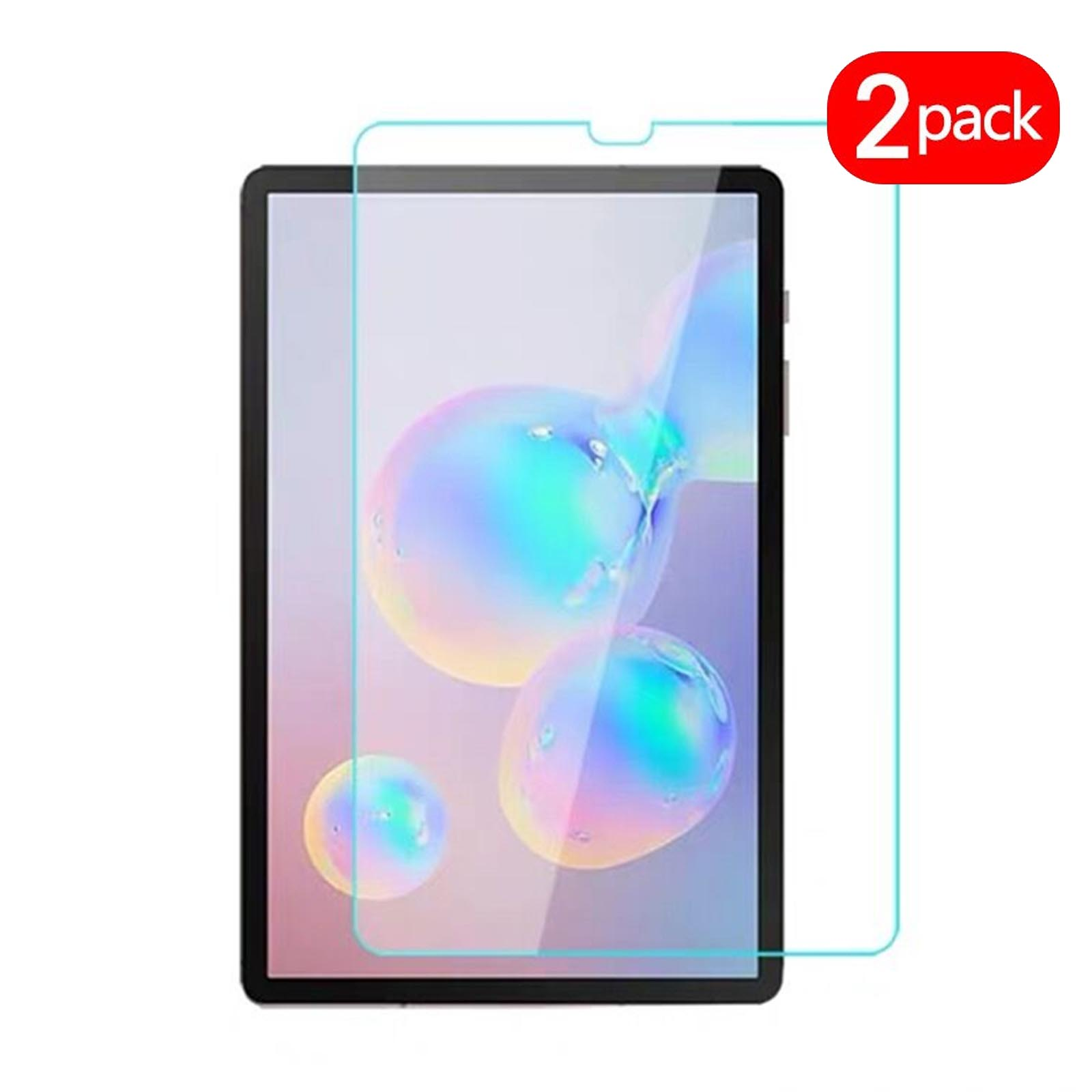 Un tablet con protezione schermo. Un'etichetta rossa '2 pezzi' nell'angolo in alto a destra.
