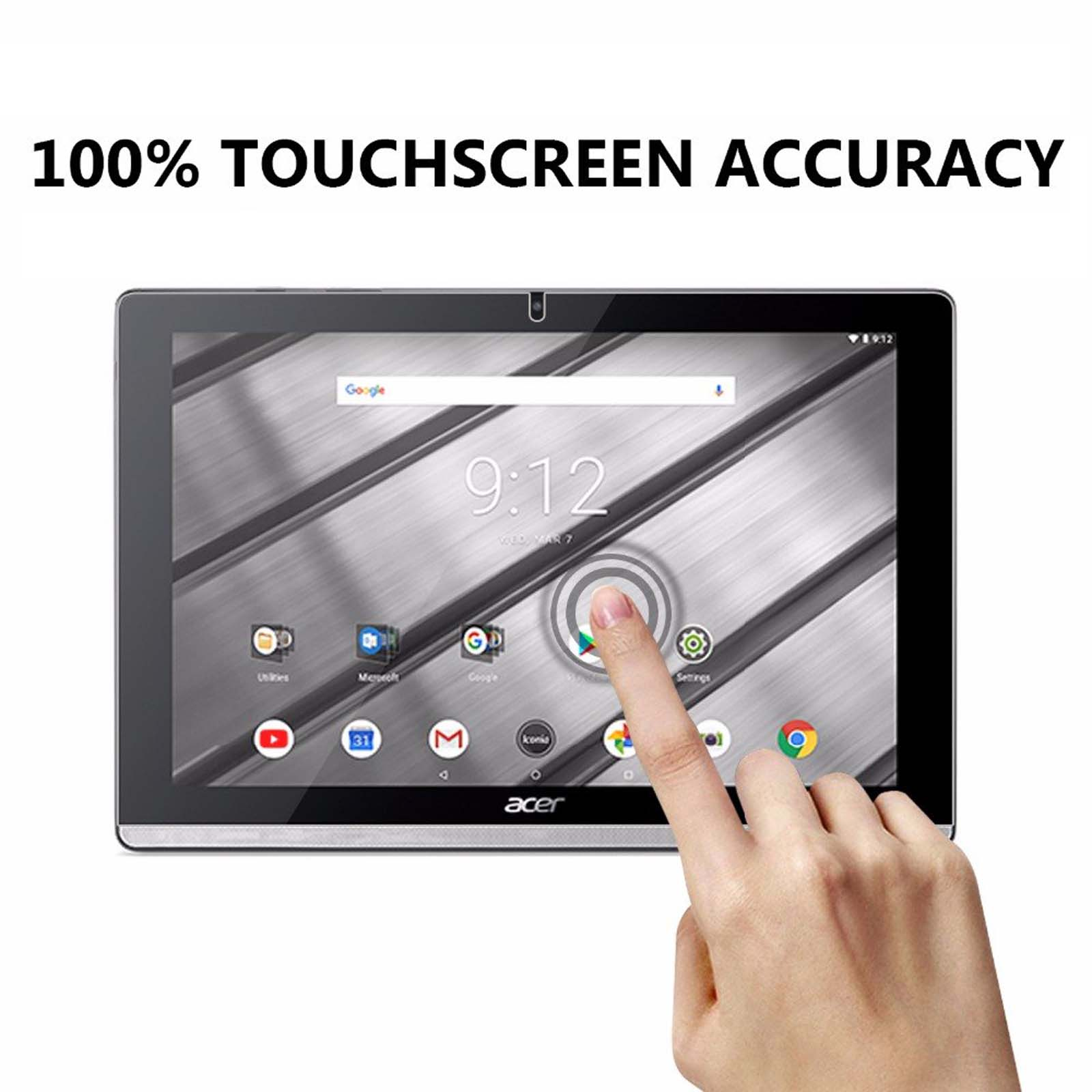 Uno schermo del tablet con un dito che lo tocca e il testo "100% TOUCHSCREEN ACCURACY".