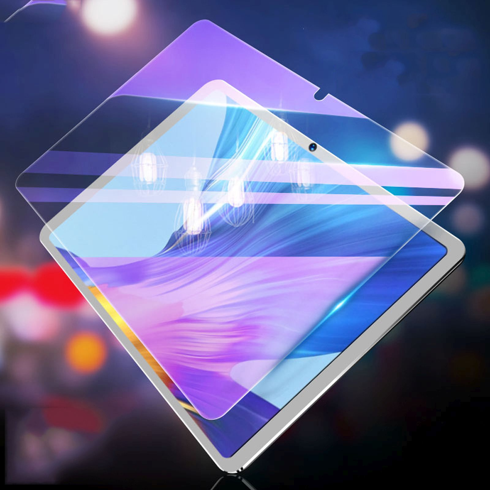 Un tablet con protezione schermo applicata. La protezione è leggermente sfalsata, mostrando il tablet.