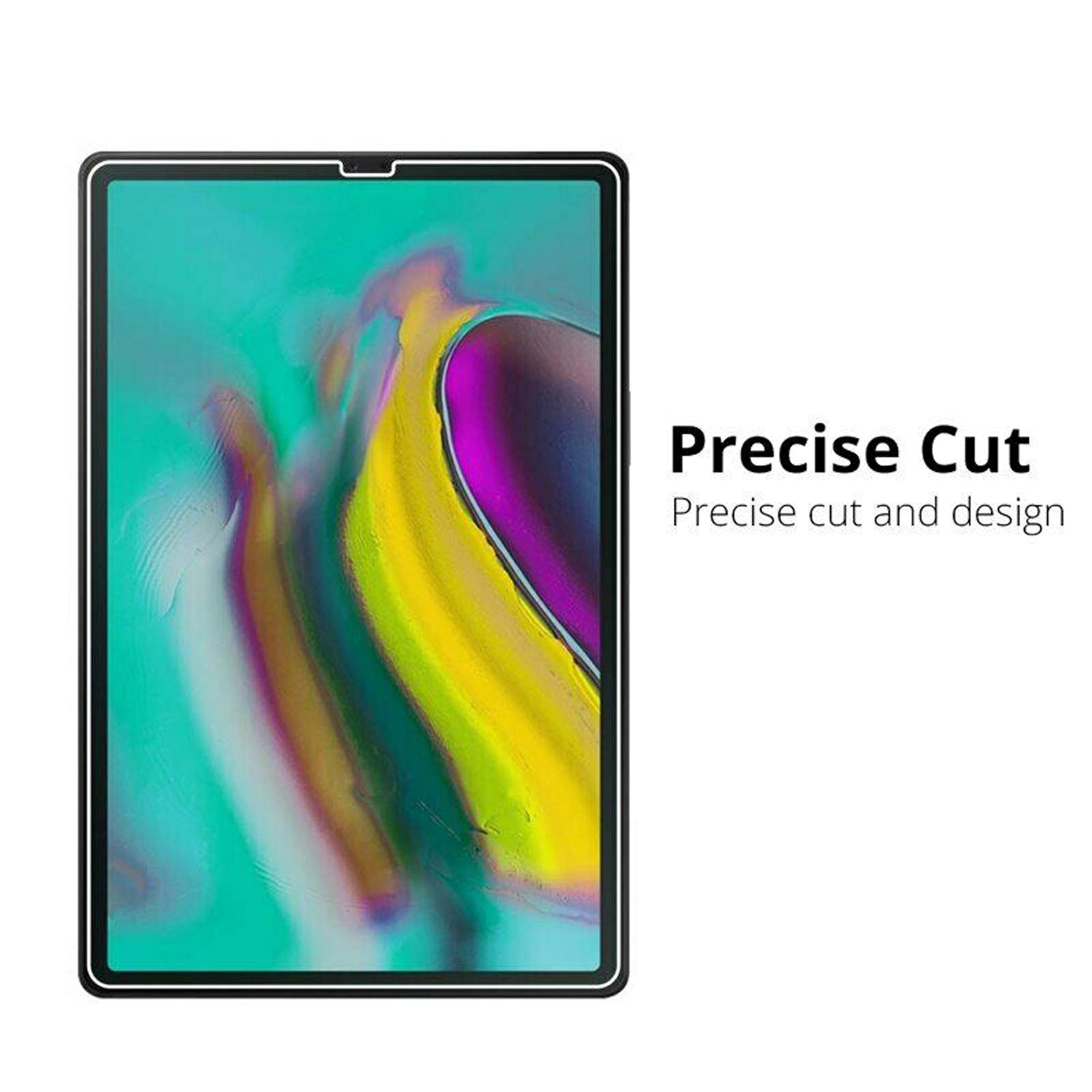 Un primo piano dello schermo di un tablet. Lo schermo ha uno sfondo artistico astratto colorato.