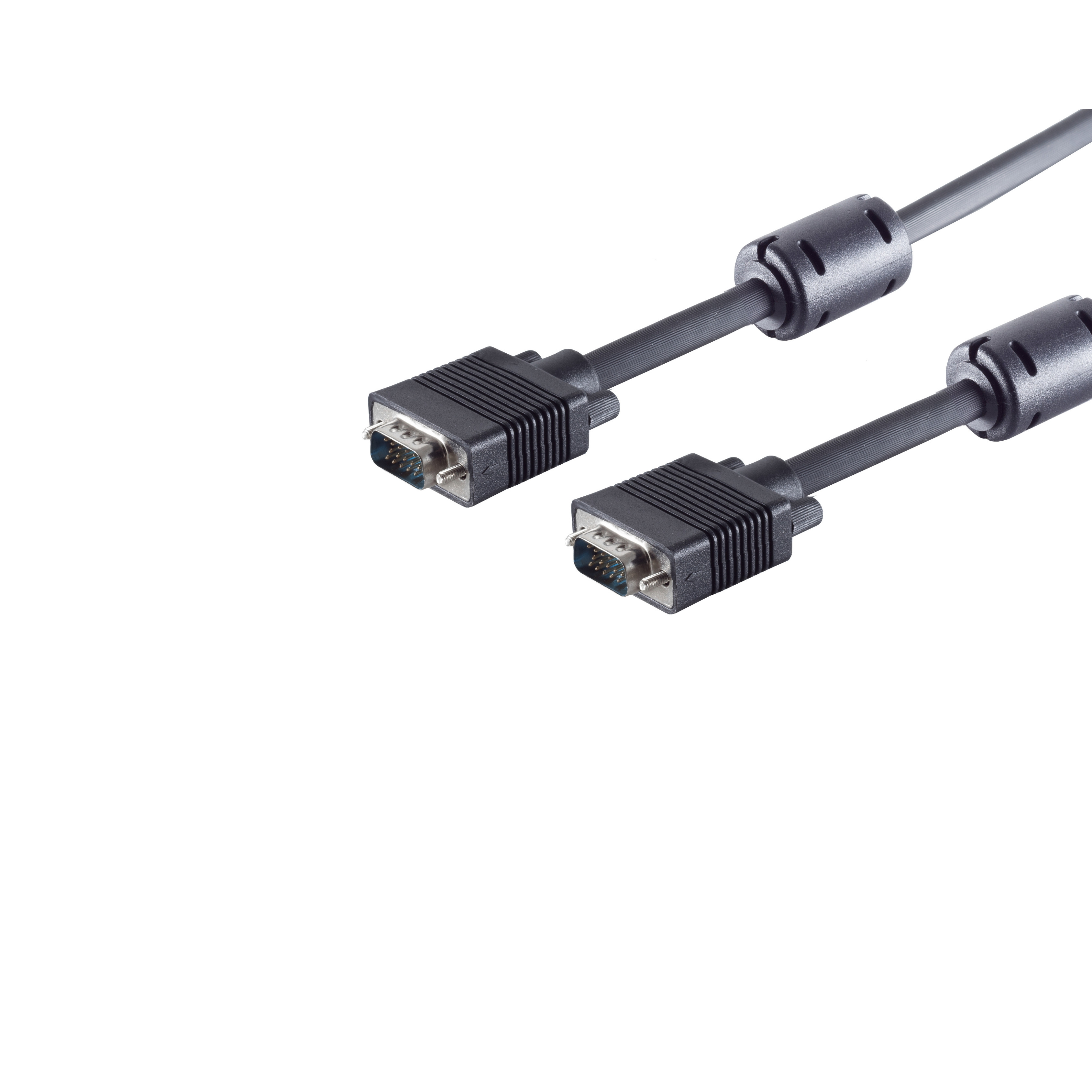 Zwei schwarze VGA-Kabel. Weißer Hintergrund.