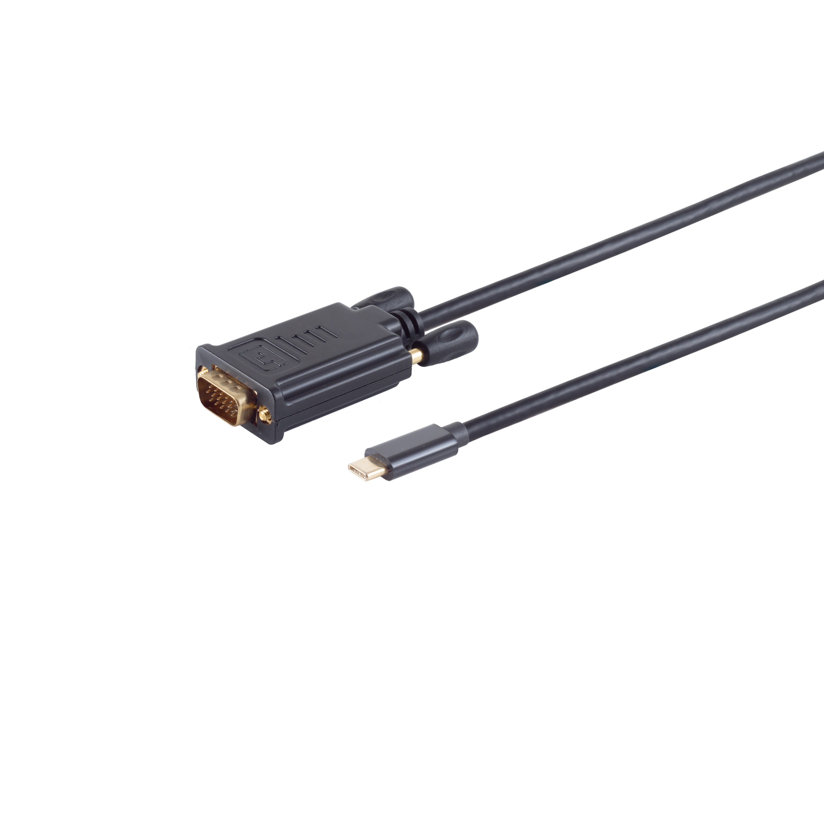 Ein schwarzes Kabel mit einem VGA-Anschluss und einem USB-C-Anschluss.