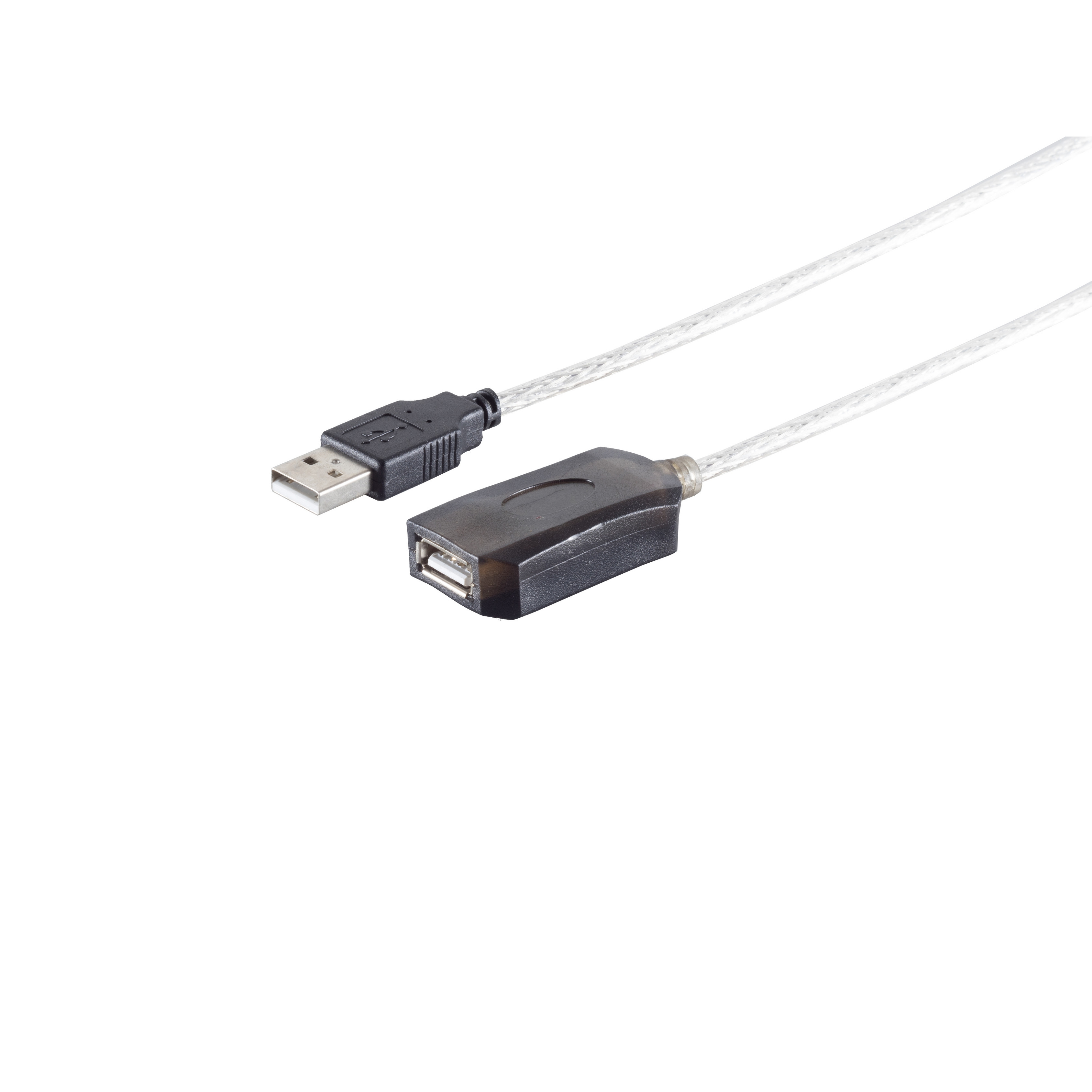 Ein USB-Kabel mit einem USB-A-Stecker an einem Ende und einer USB-A-Buchse am anderen.