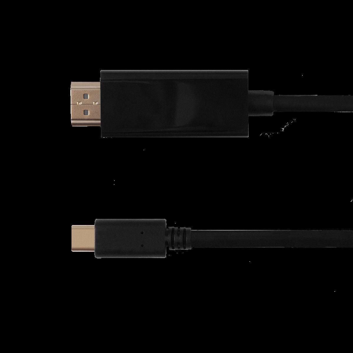 Zwei schwarze HDMI-Kabel mit Anschlüssen. Ein Kabel hat USB-C, das andere HDMI-Anschlüsse.