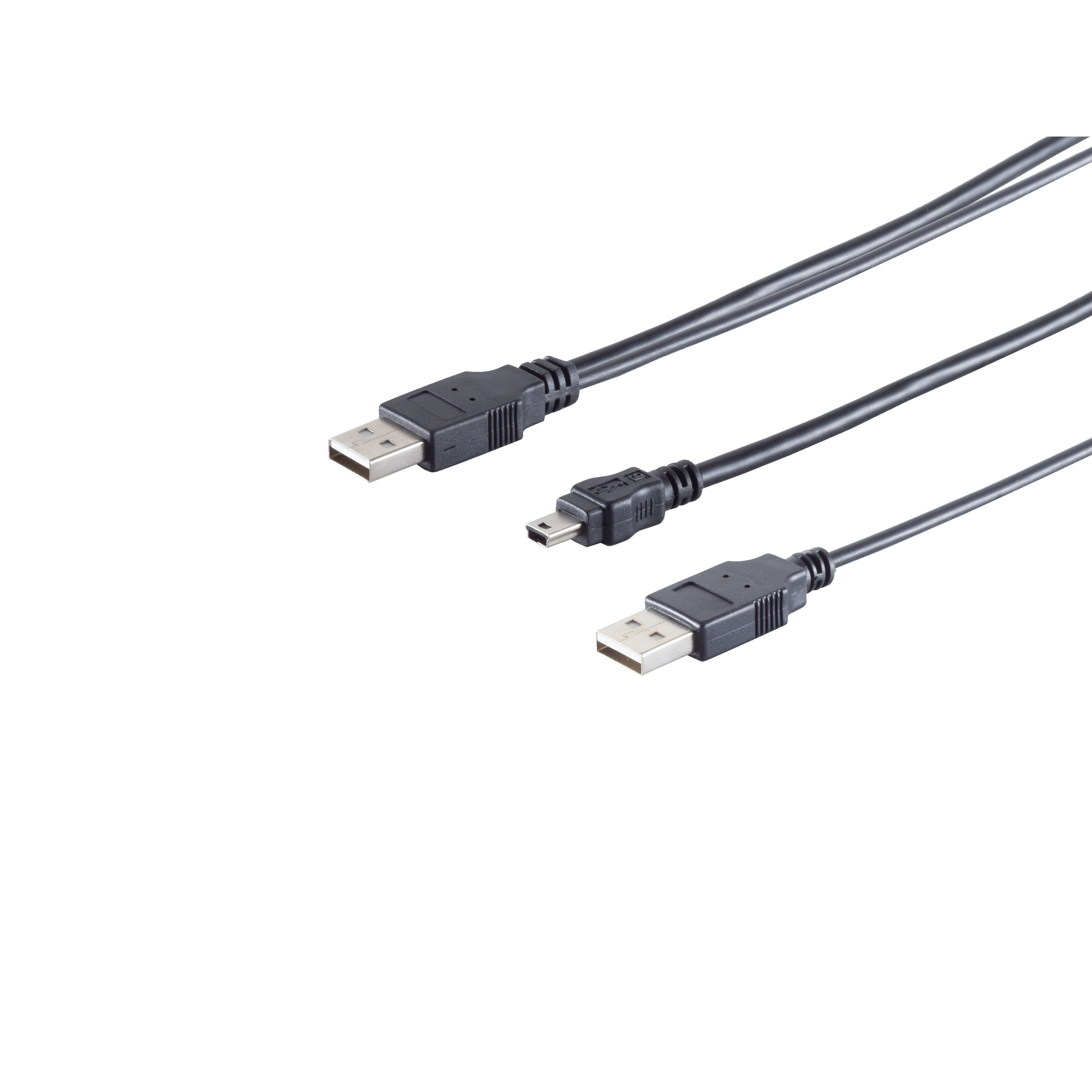 Drei schwarze USB-Kabel mit verschiedenen Steckertypen.