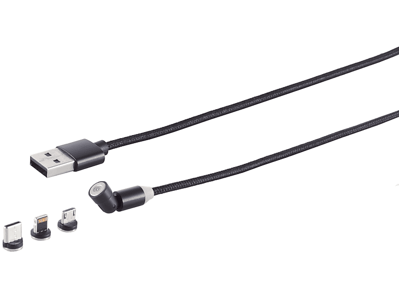 KABELBUDE USB-A Magnetladekabel, 3in1, 540°, schwarz, 1m USB Kabel