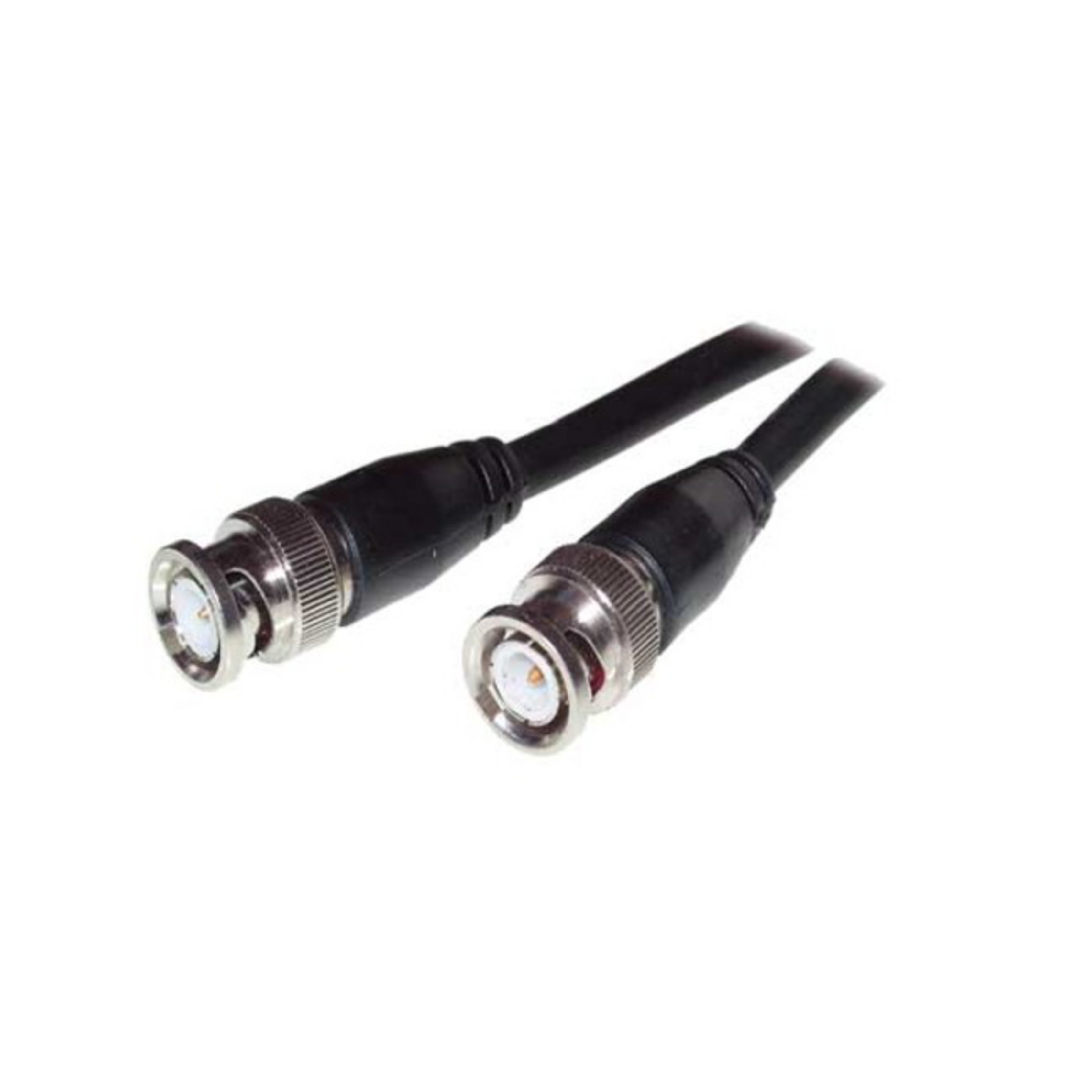 Zwei schwarze BNC-Kabel auf weißem Hintergrund.