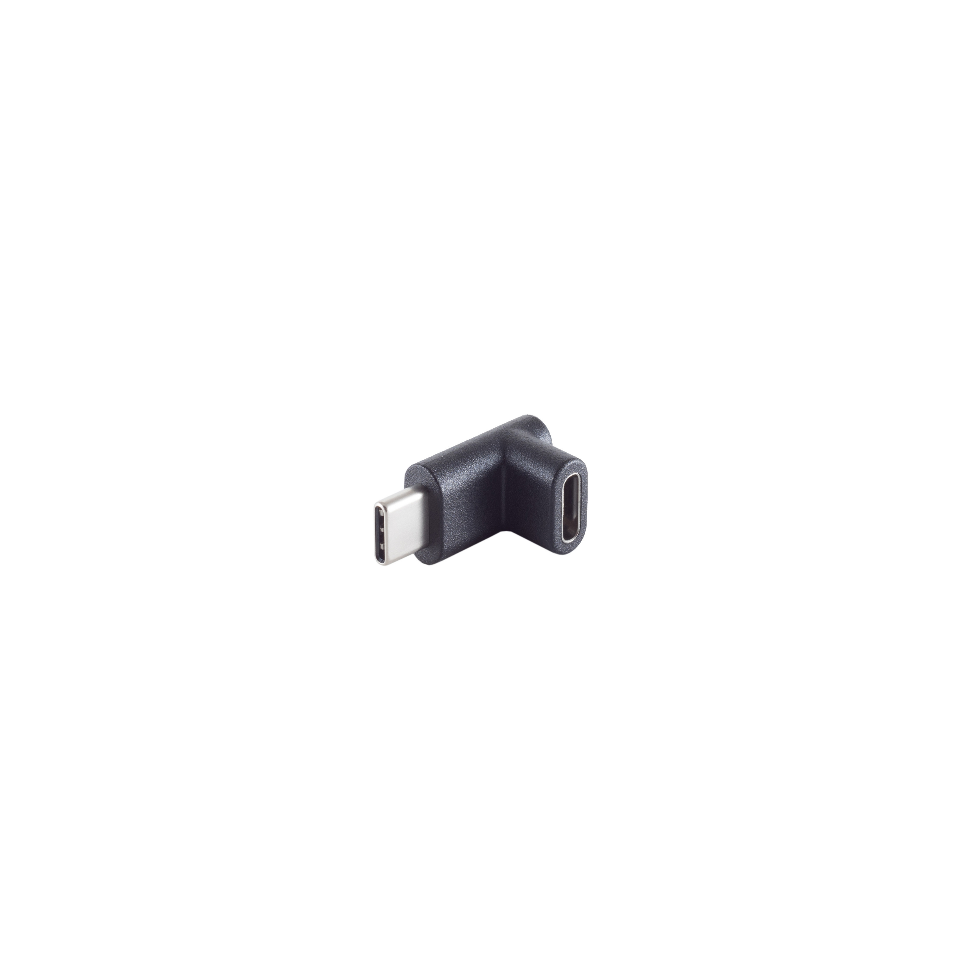 Schwarzer USB-C-auf-USB-C-Adapter, abgewinkelt.
