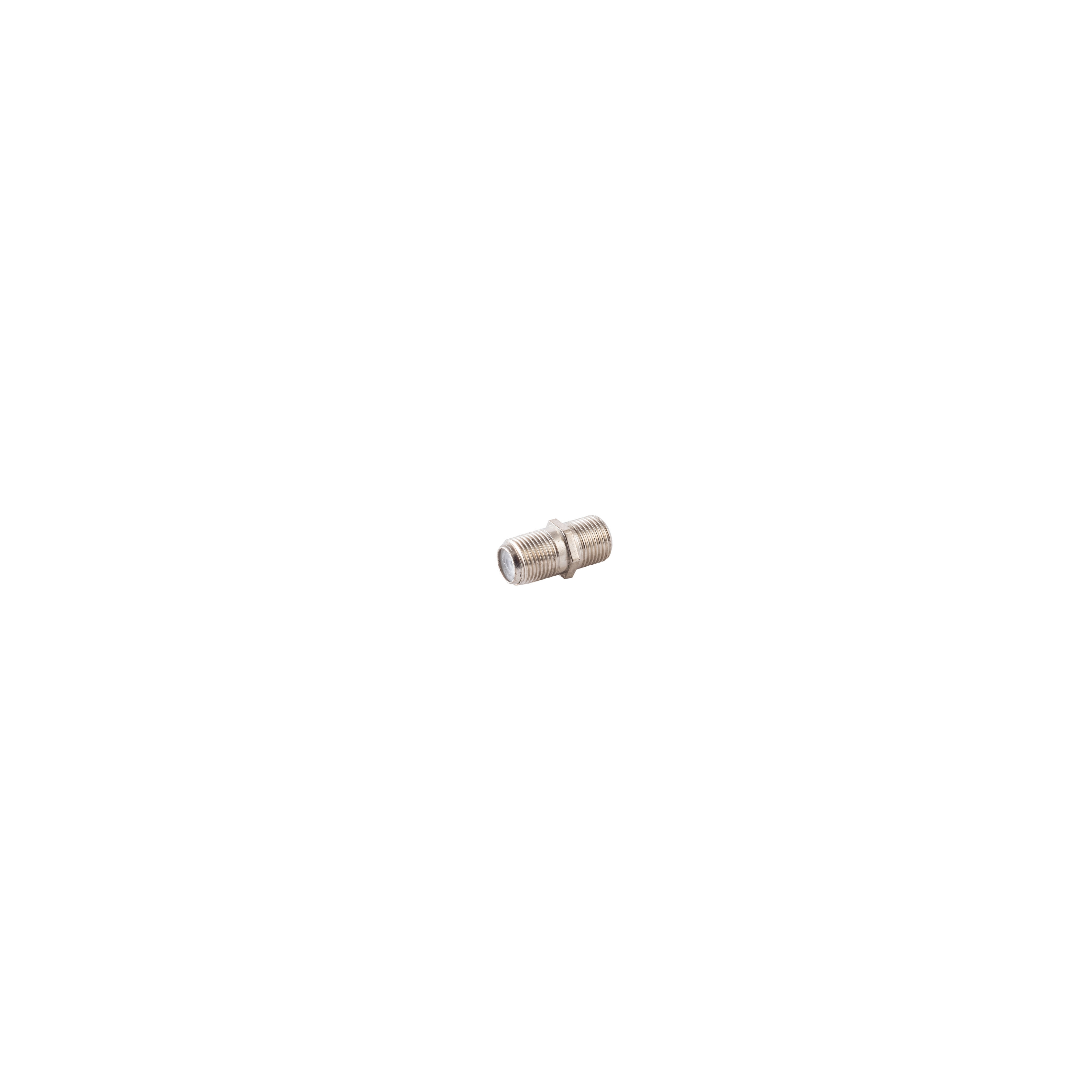 Silberfarbener Koaxialadapter auf weißem Hintergrund.