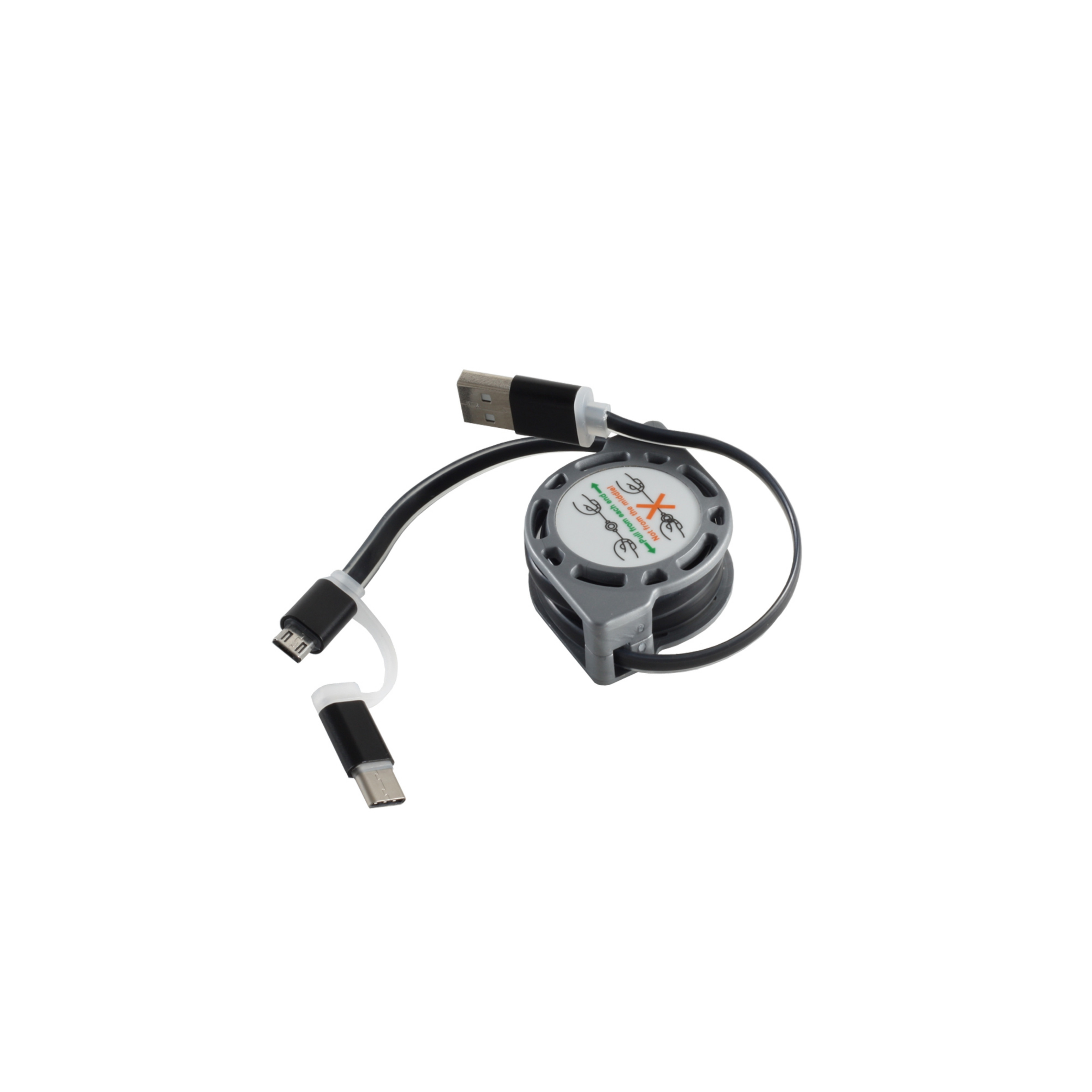 KABELBUDE 2in1 USB-A auf Micro C Stecker B+Typ USB ausziehbar 1m Kabel