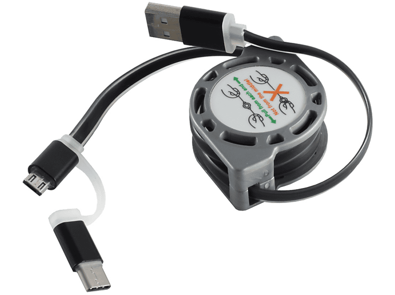 KABELBUDE 2in1 USB-A auf Micro B+Typ C Stecker ausziehbar 1m USB Kabel