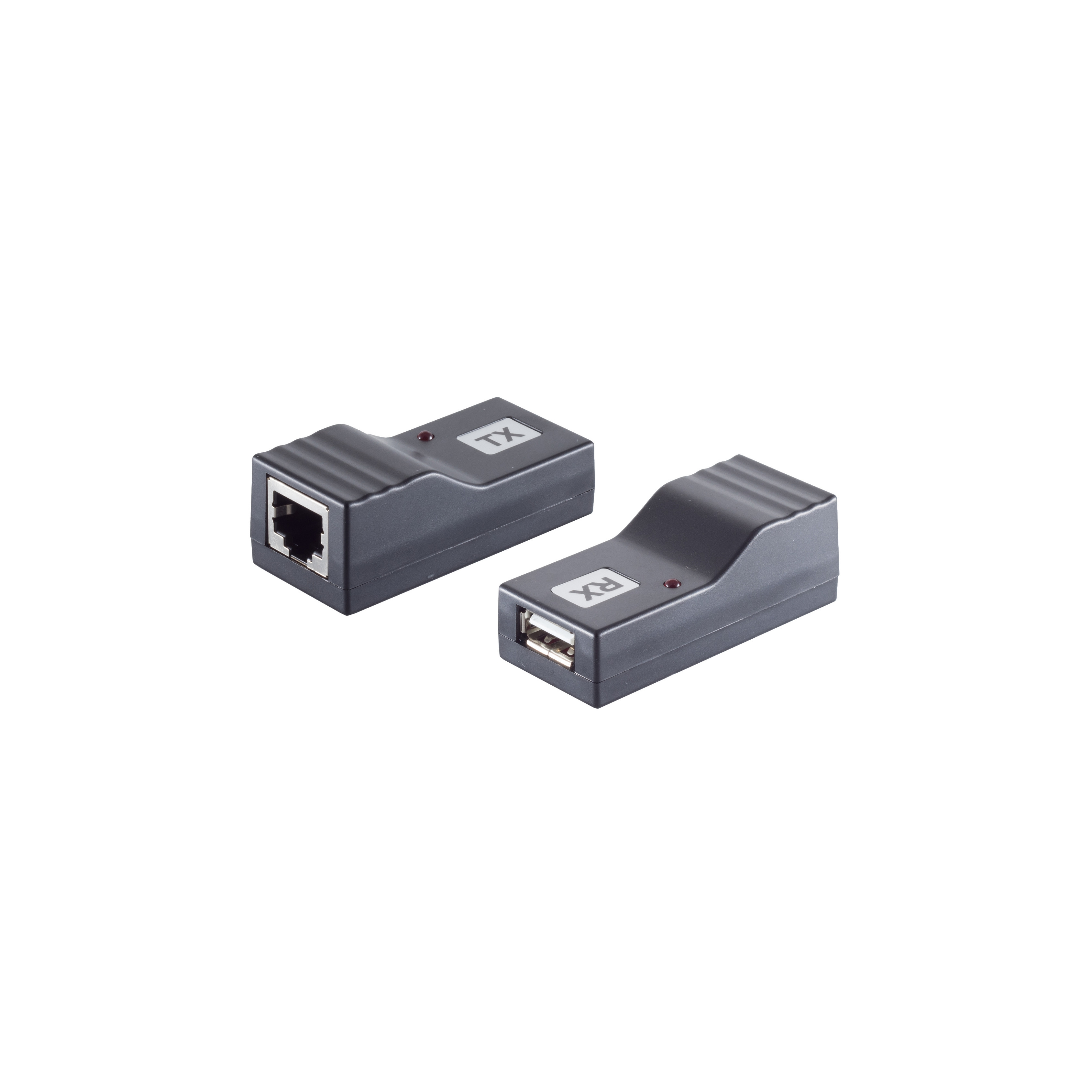 Zwei schwarze Netzwerkadapter mit Anschlüssen, einer für USB und der andere für Ethernet.