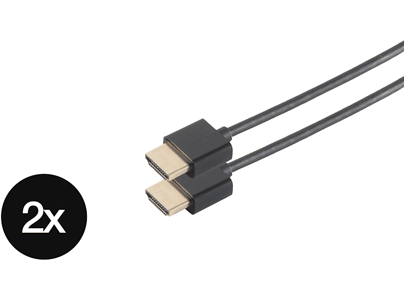 1,5m KABELBUDE x extra SET SLIM-HDMI schwarz 2 HDMI Kabel dünn Kabel