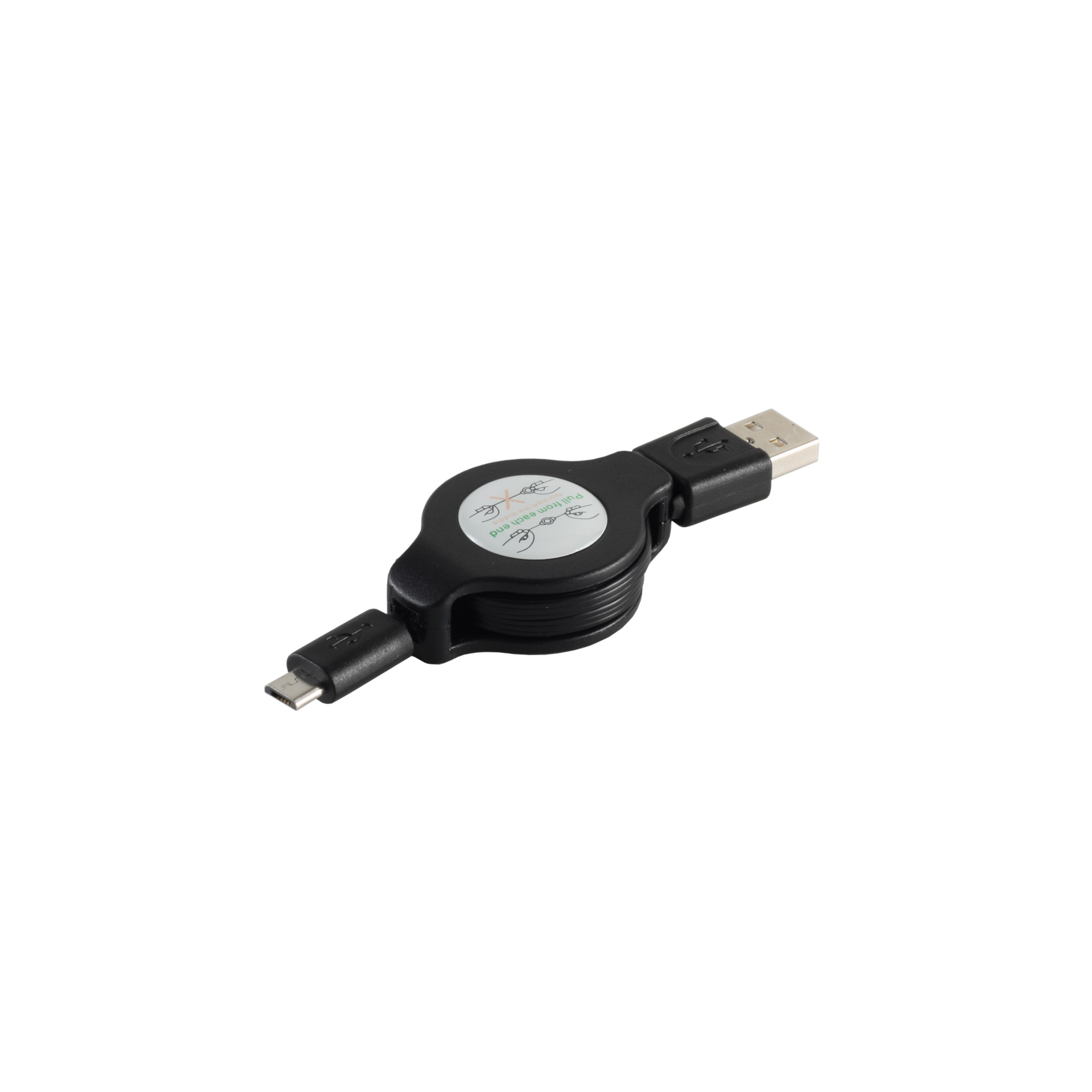 Ladekabel, USB SHIVERPEAKS ausziehbar USB-A-Stecker auf Stecker schwarz m, USB-MicroB 1 1m,