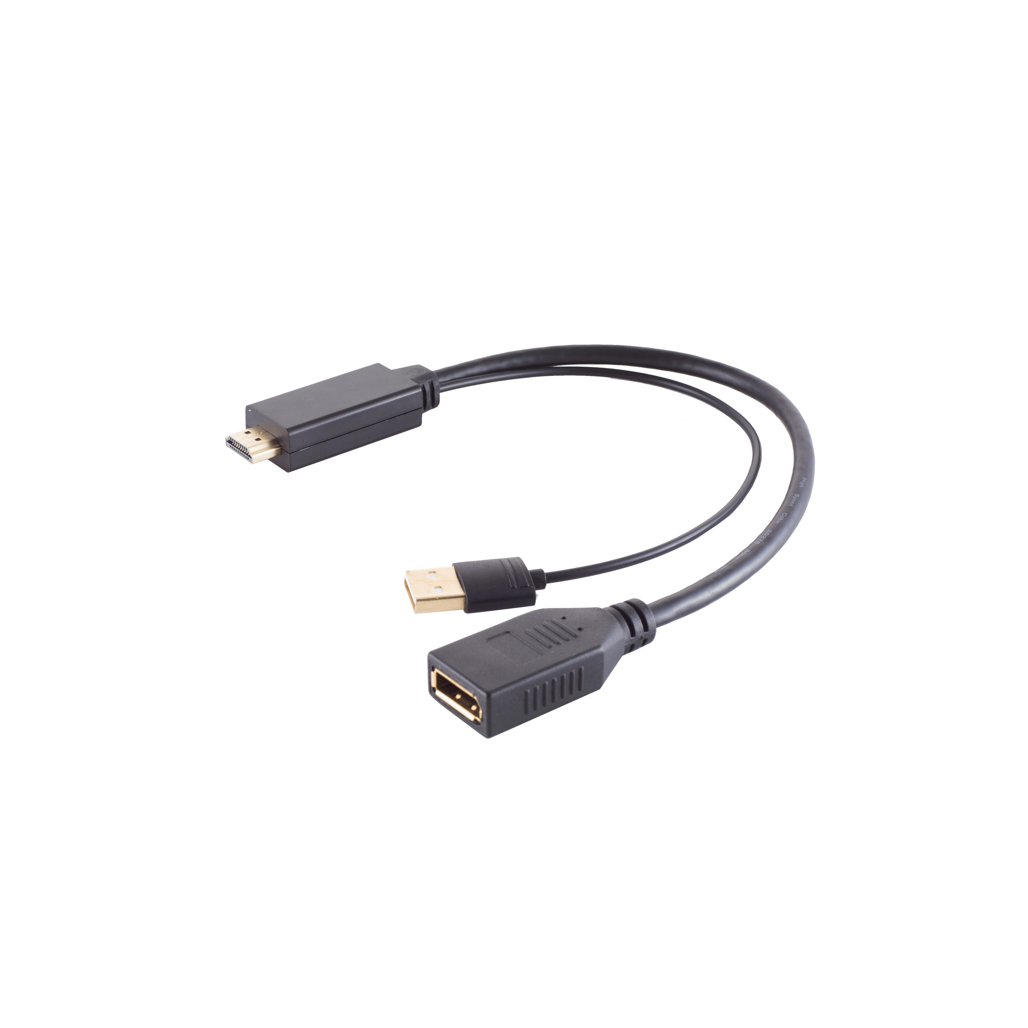 USB-zu-HDMI-Adapterkabel, schwarz. Weißer Hintergrund.