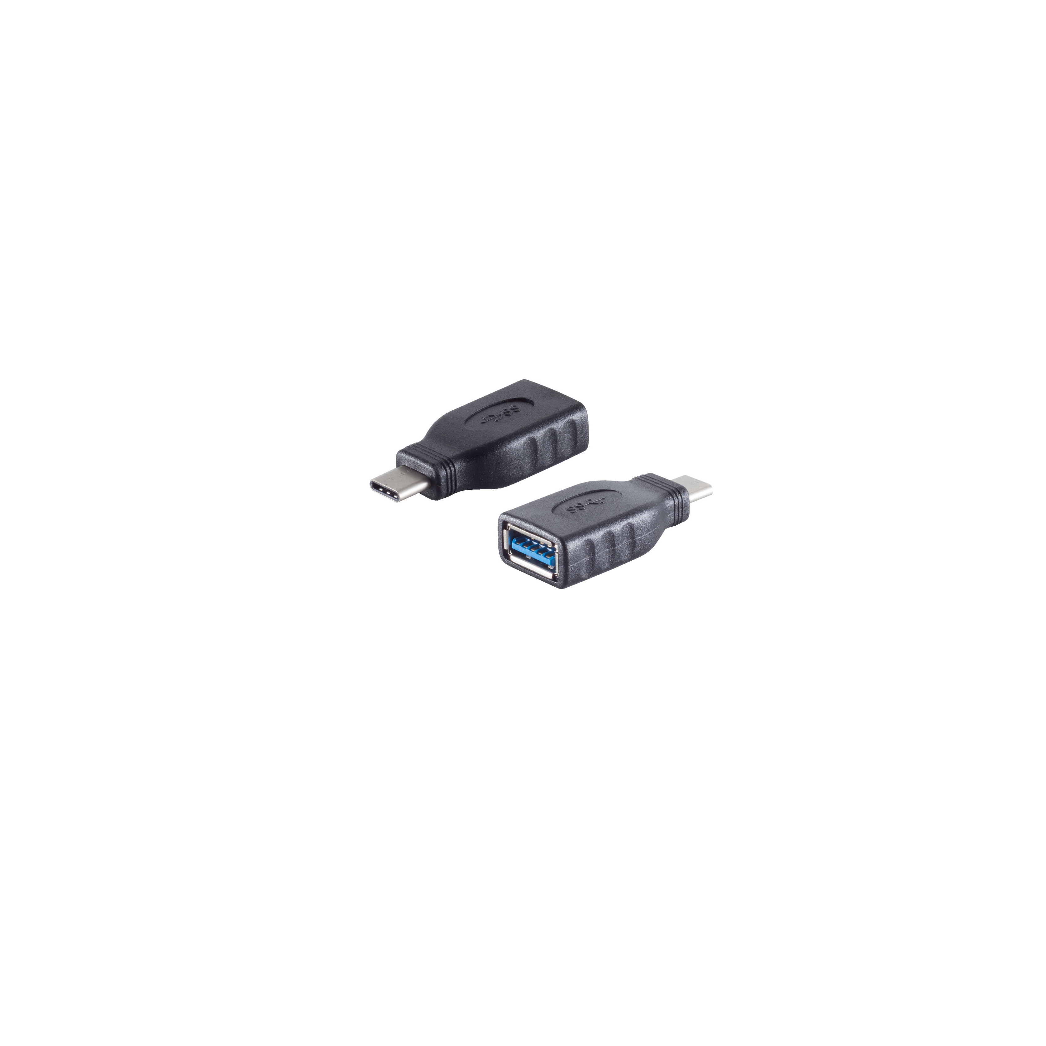 Zwei schwarze USB-C-zu-USB-Adapter auf weißem Hintergrund.