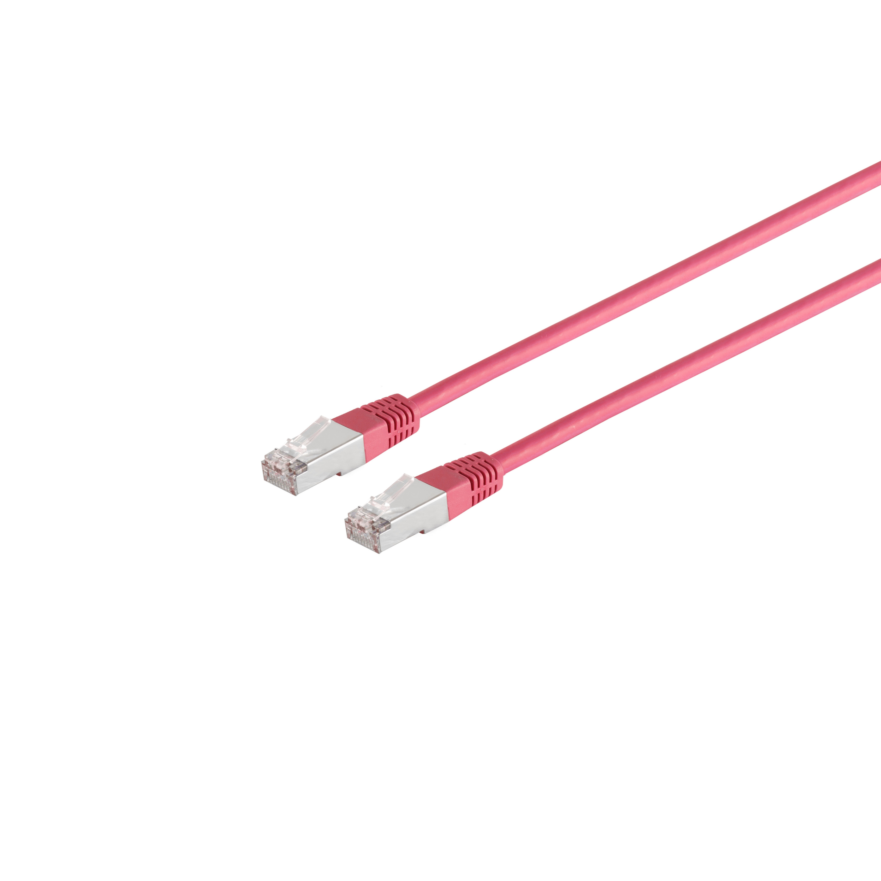Zwei rosa Ethernet-Kabel mit Steckern auf weißem Hintergrund.