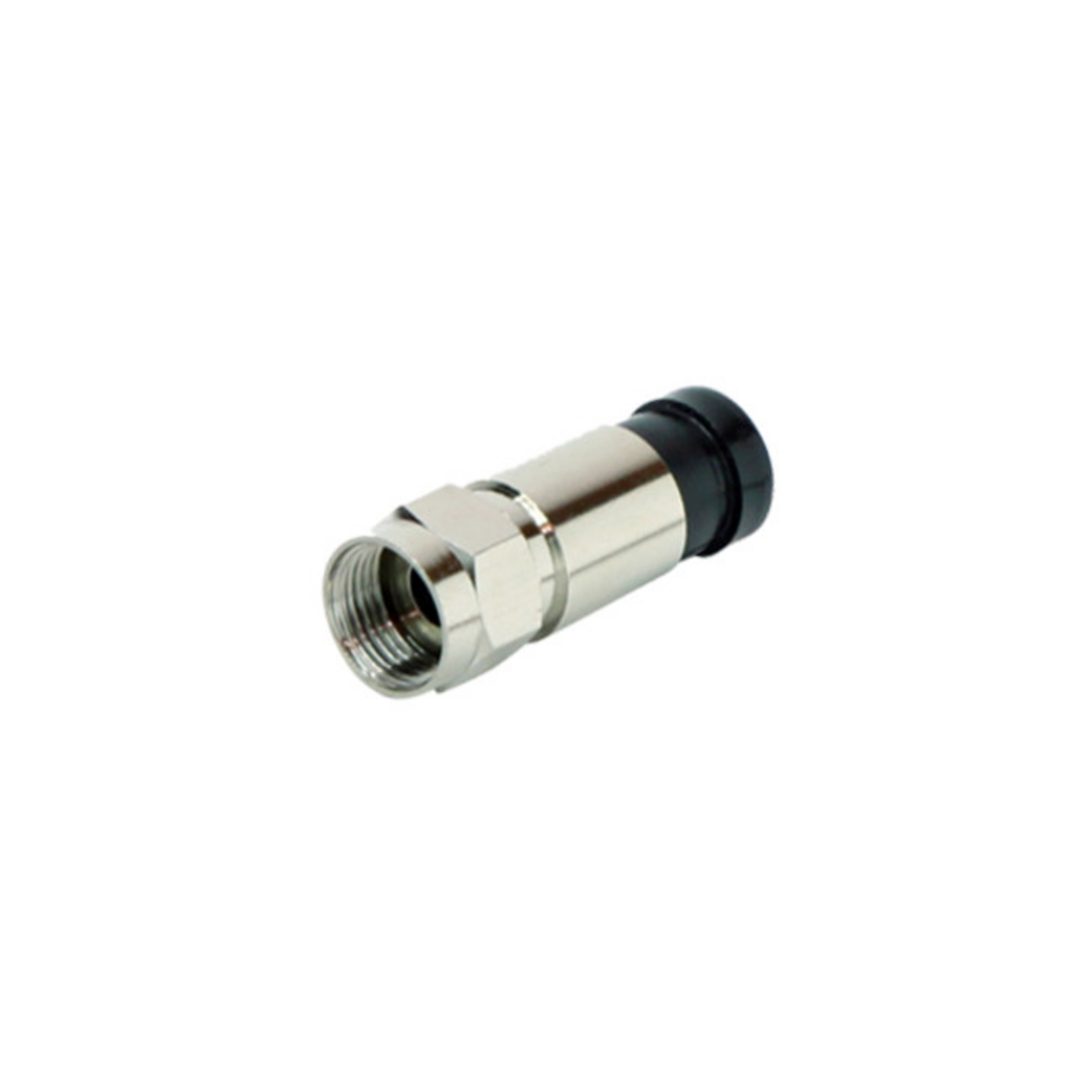 Ein silberner Stecker für ein Kabel. Der Hintergrund ist weiß.