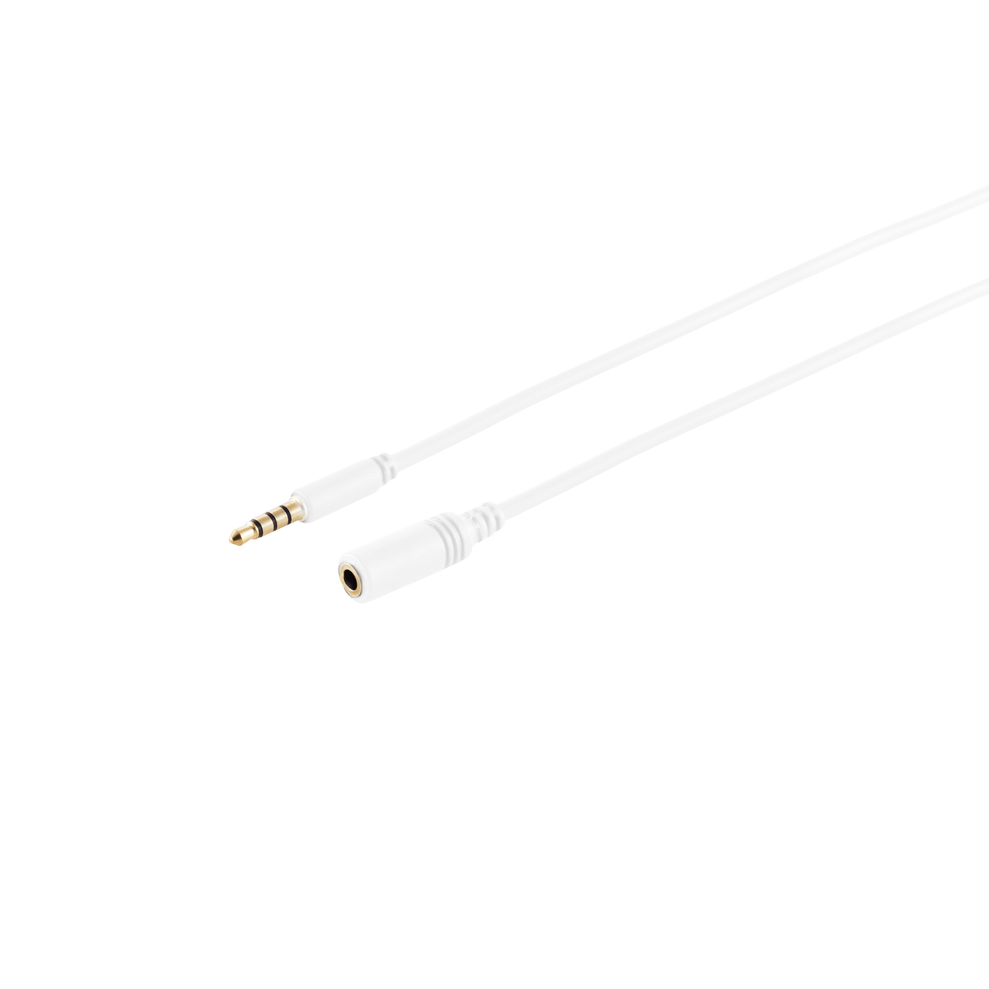 KABELBUDE 4-pol, 3,5mm m Stecker/Buchse, verg. 0,5m, Klinkenverlängerung, 0,50 weiß