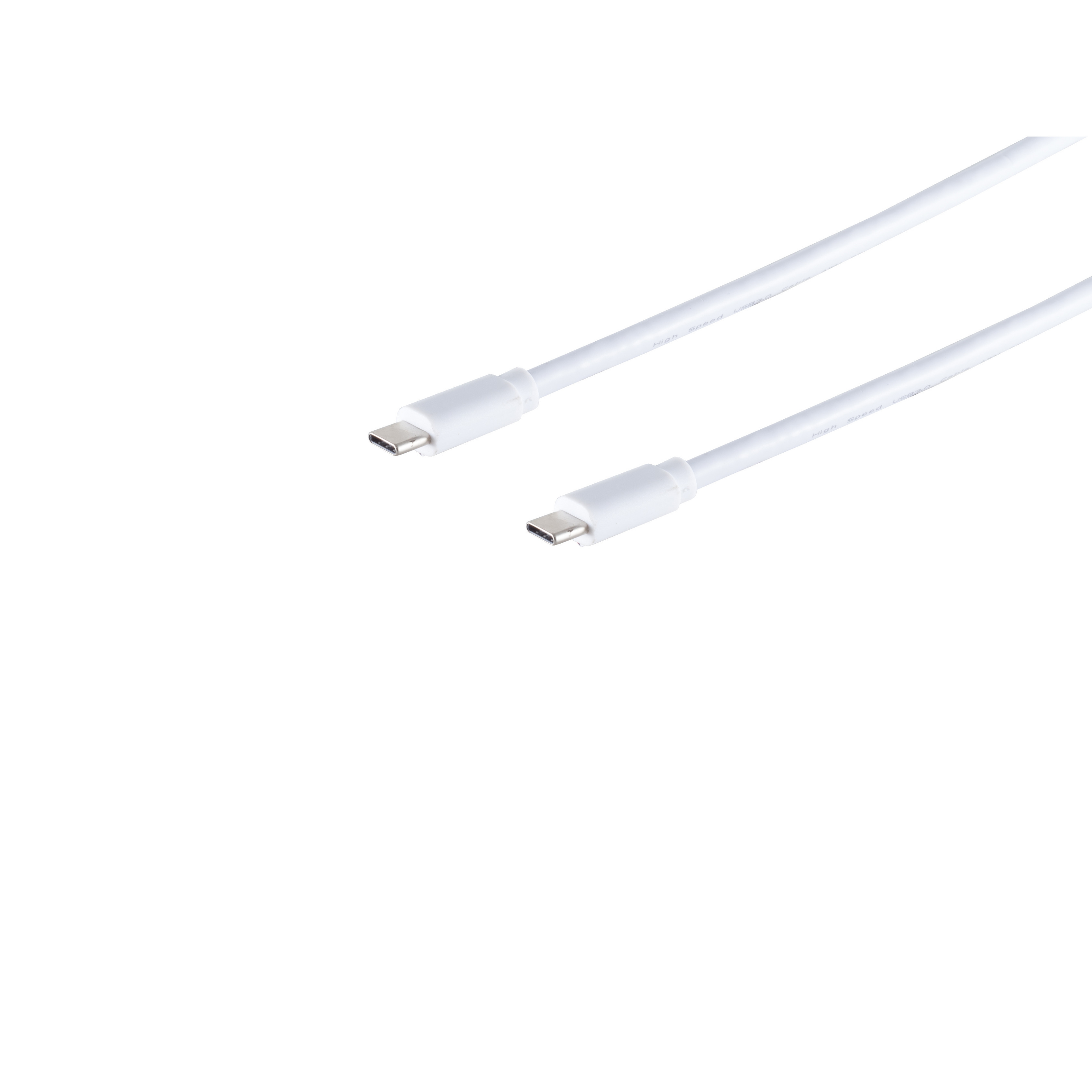 Due cavi USB-C bianchi su sfondo bianco.