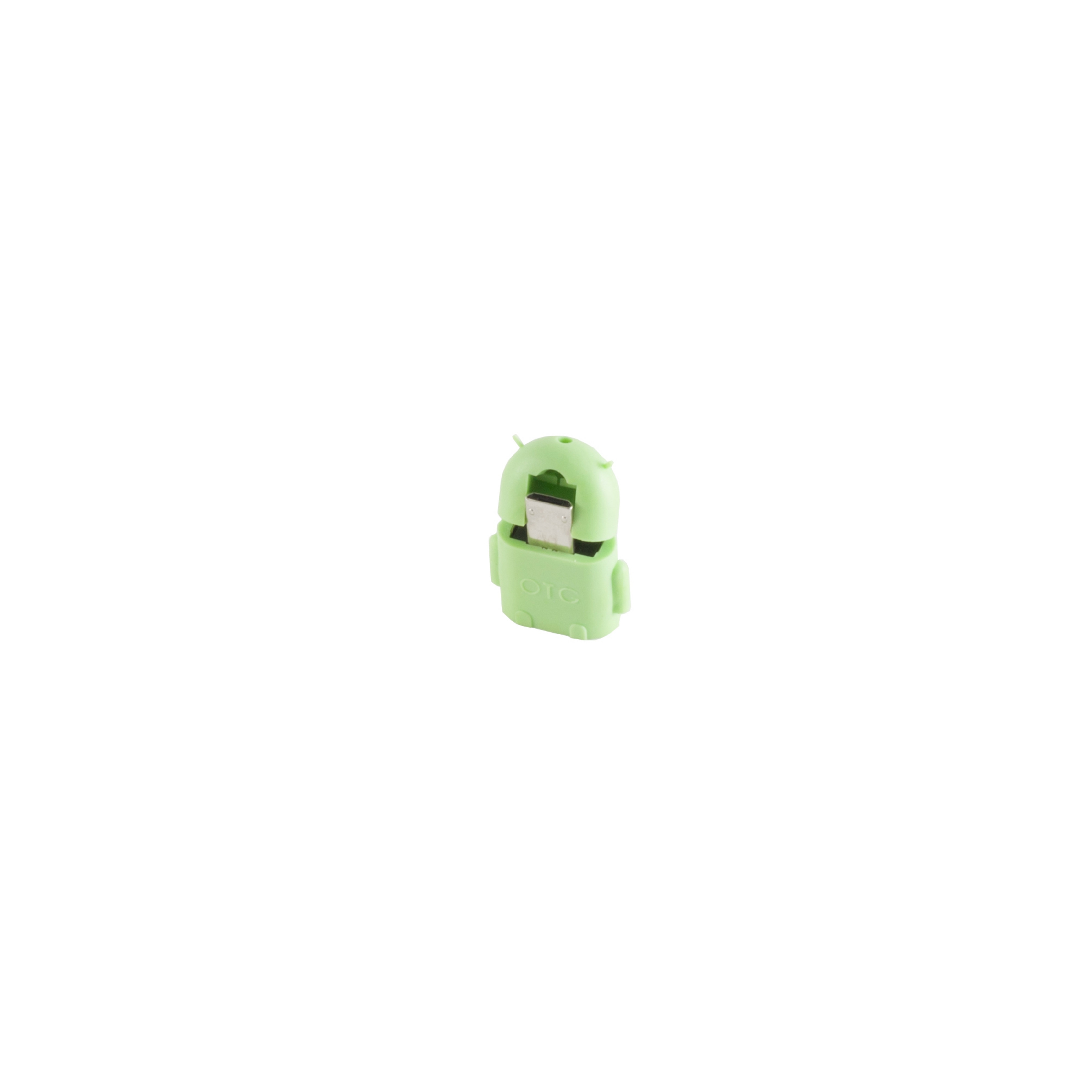 Ein grüner OTG-Adapter in Form eines Android-Roboters.