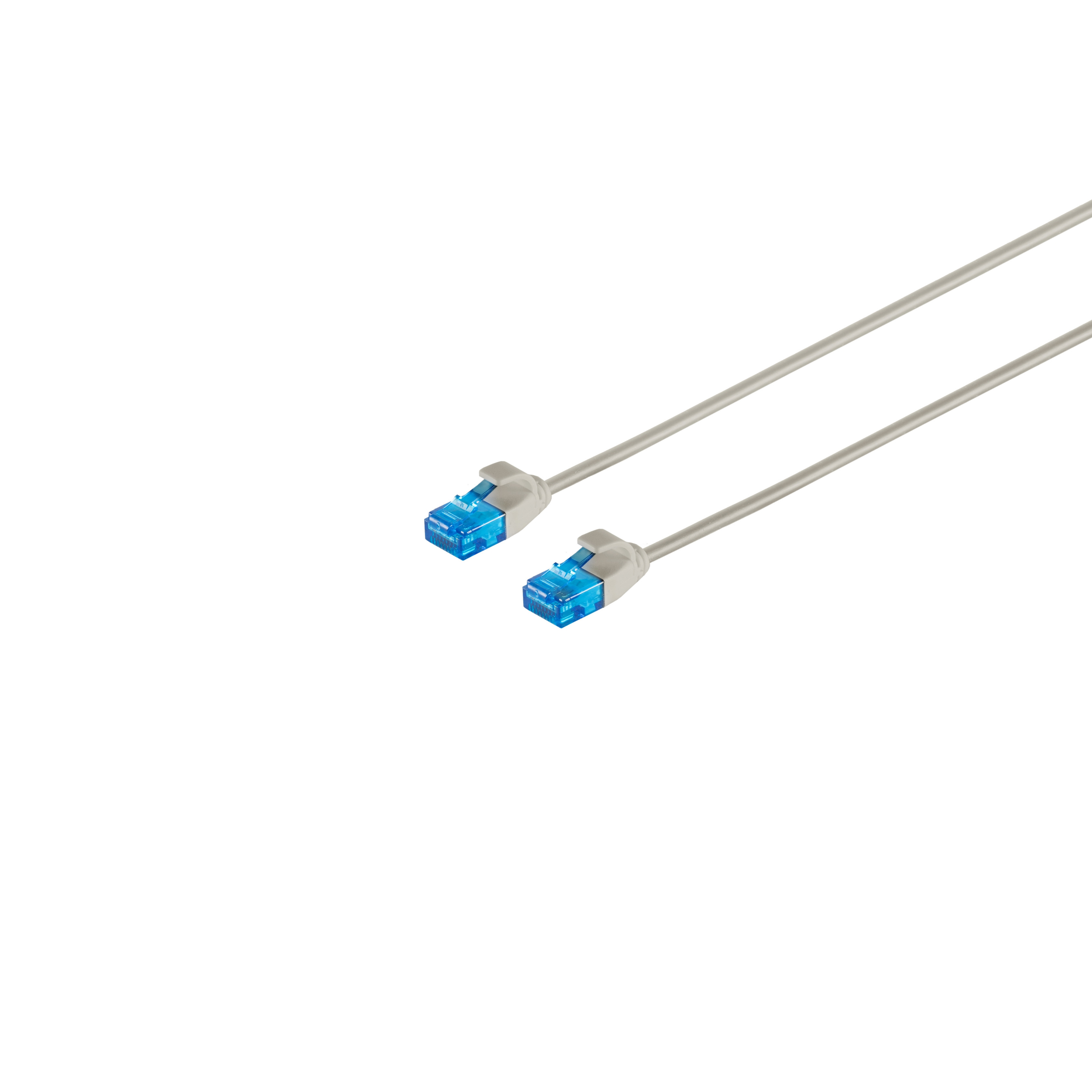Dwa szare kable sieciowe z niebieskimi złączami.