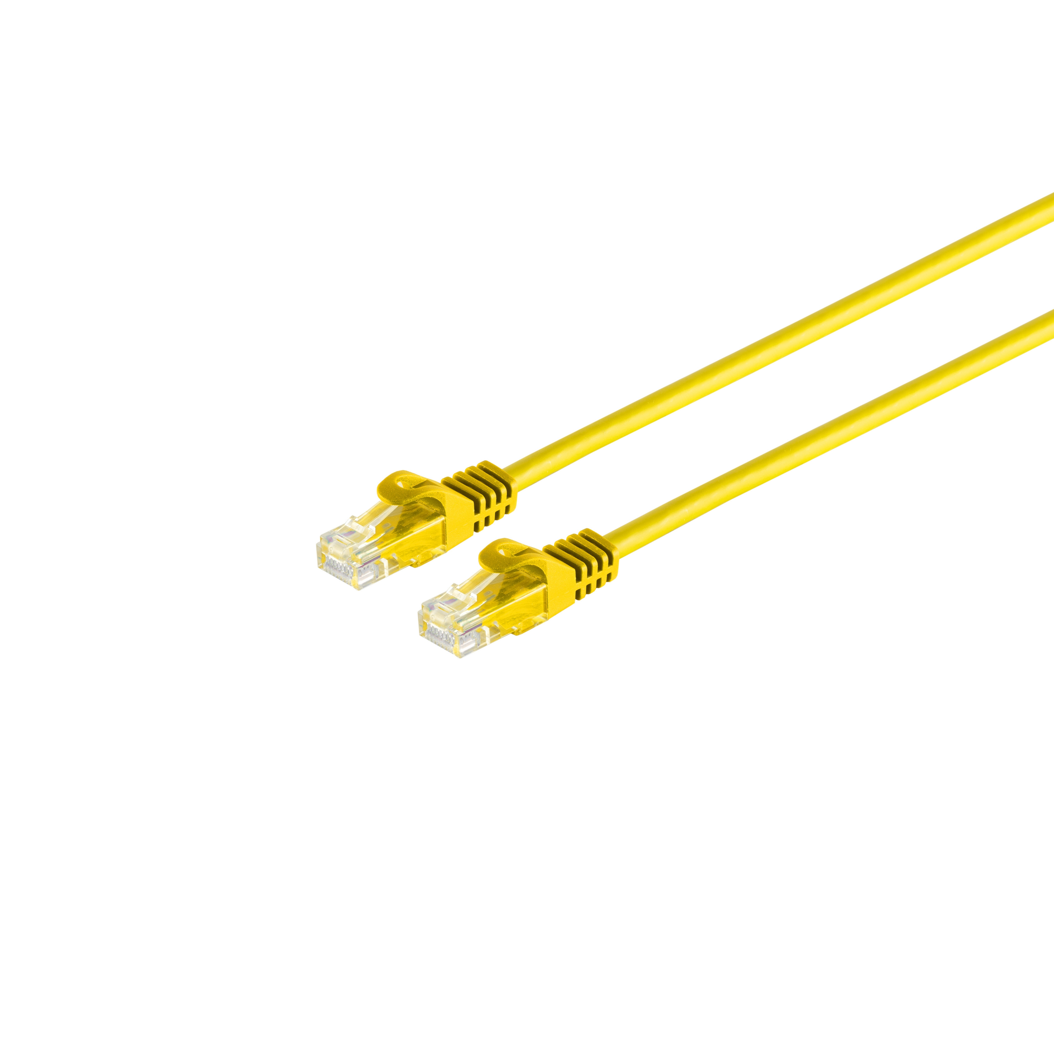 Zwei gelbe Ethernet-Kabel mit Steckern auf weißem Hintergrund.