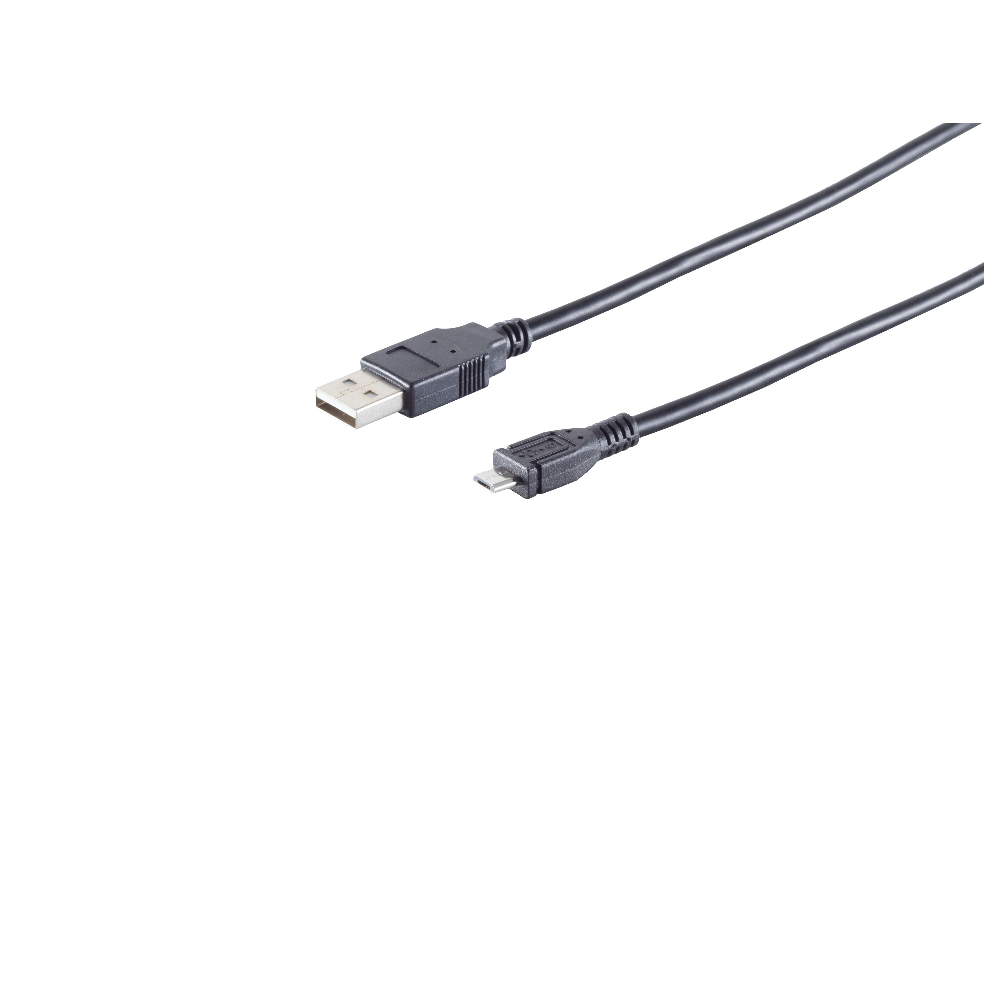 Czarny kabel USB do micro-USB, do łączenia urządzeń w celu przesyłania danych lub ładowania.