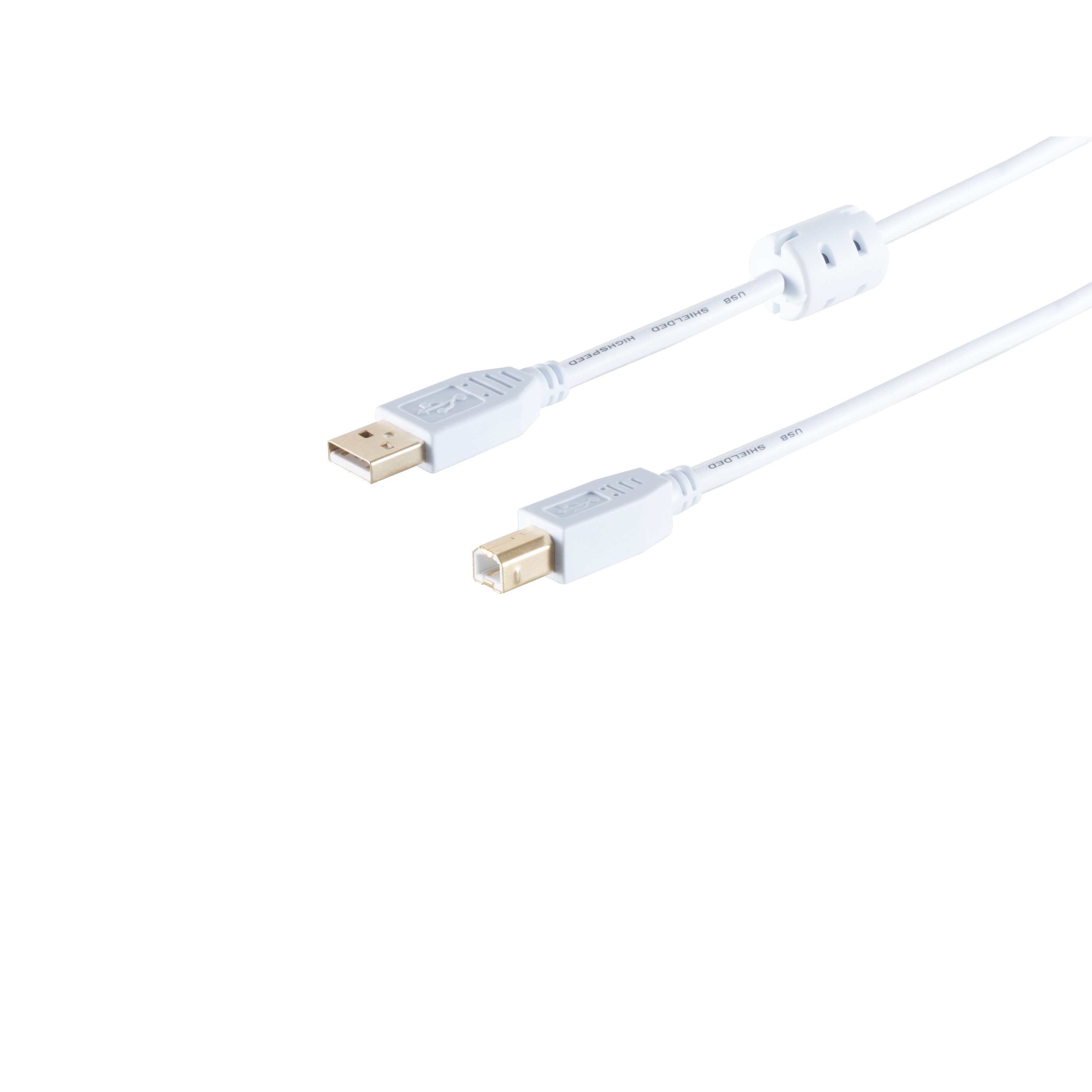 S/CONN MAXIMUM CONNECTIVITY weiß, A/B Kabel Ferrit, USB USB mit 5,0m Kabel High Stecker, 2.0, USB Speed 2.0