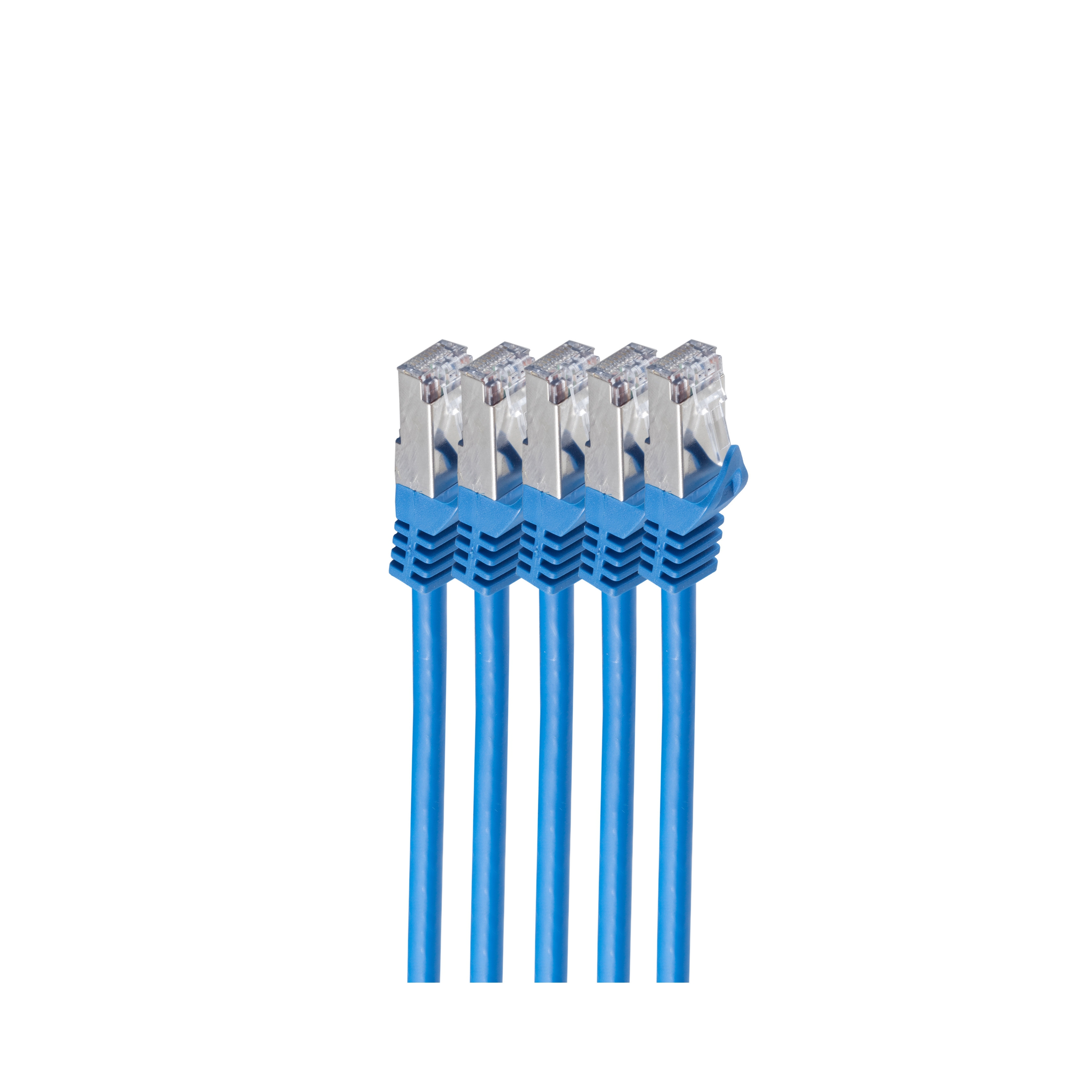 Cavi Ethernet blu allineati. Sfondo bianco.