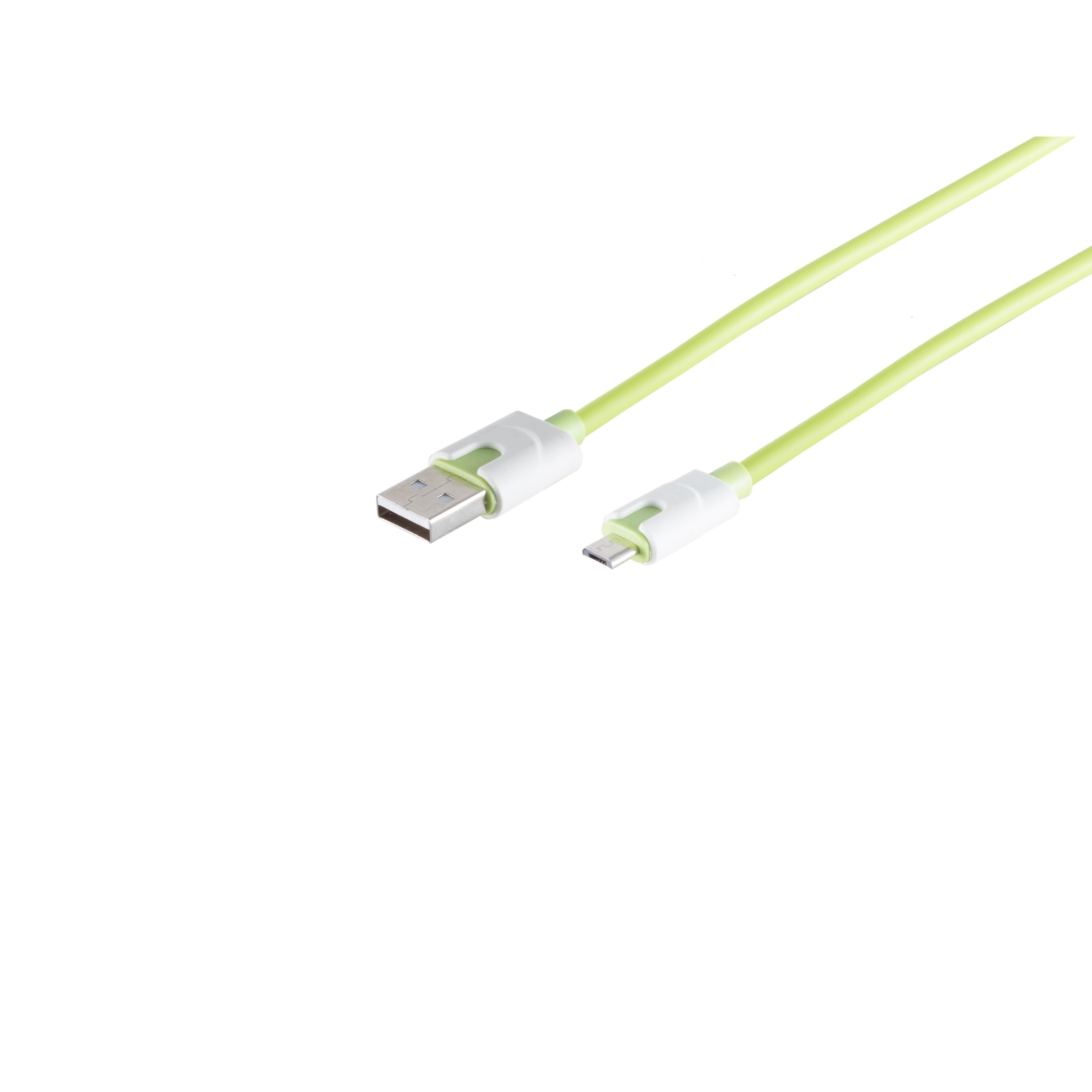 Cavo da USB a micro-USB verde e bianco isolato su sfondo bianco.