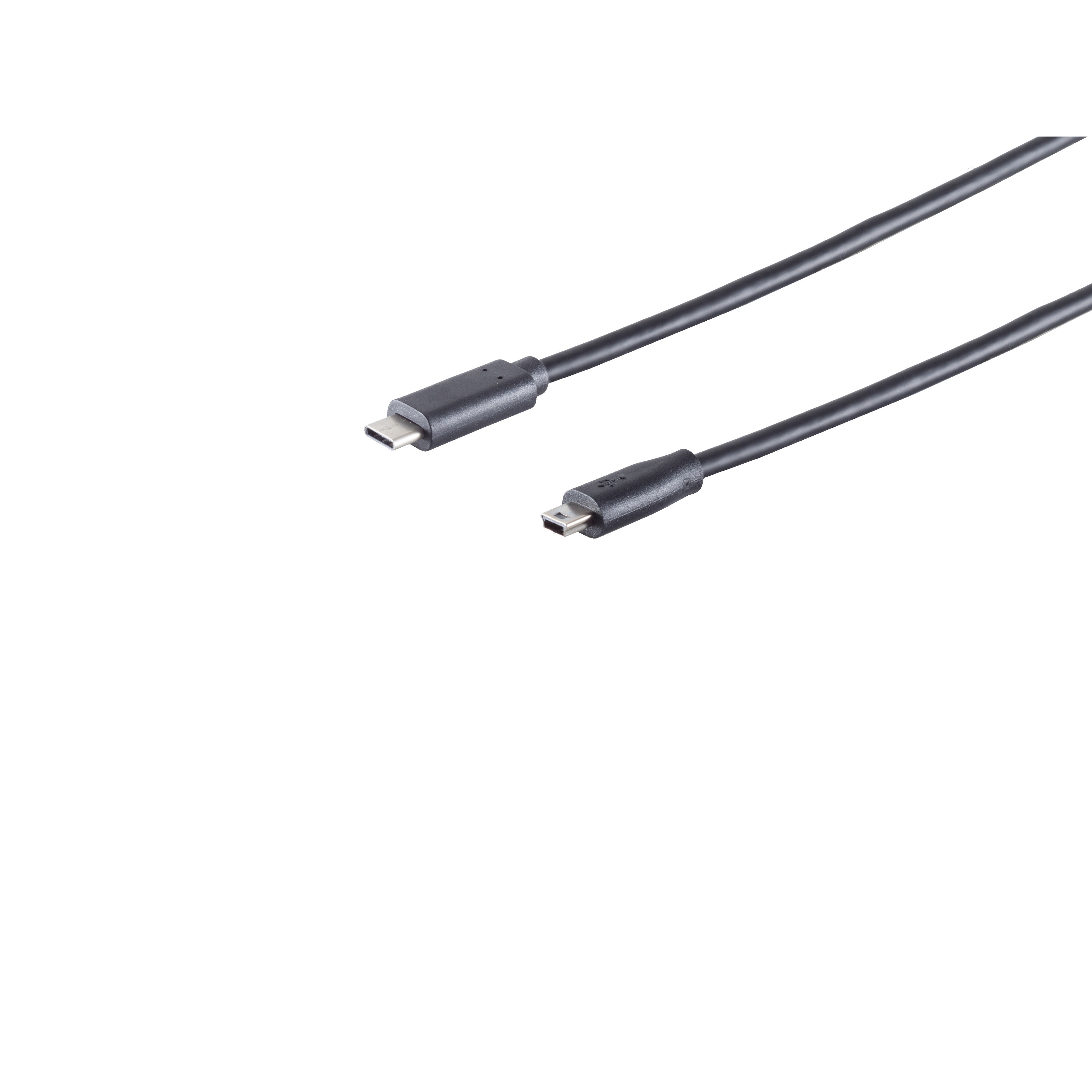 Cable negro USB-C a Micro-USB sobre fondo blanco.