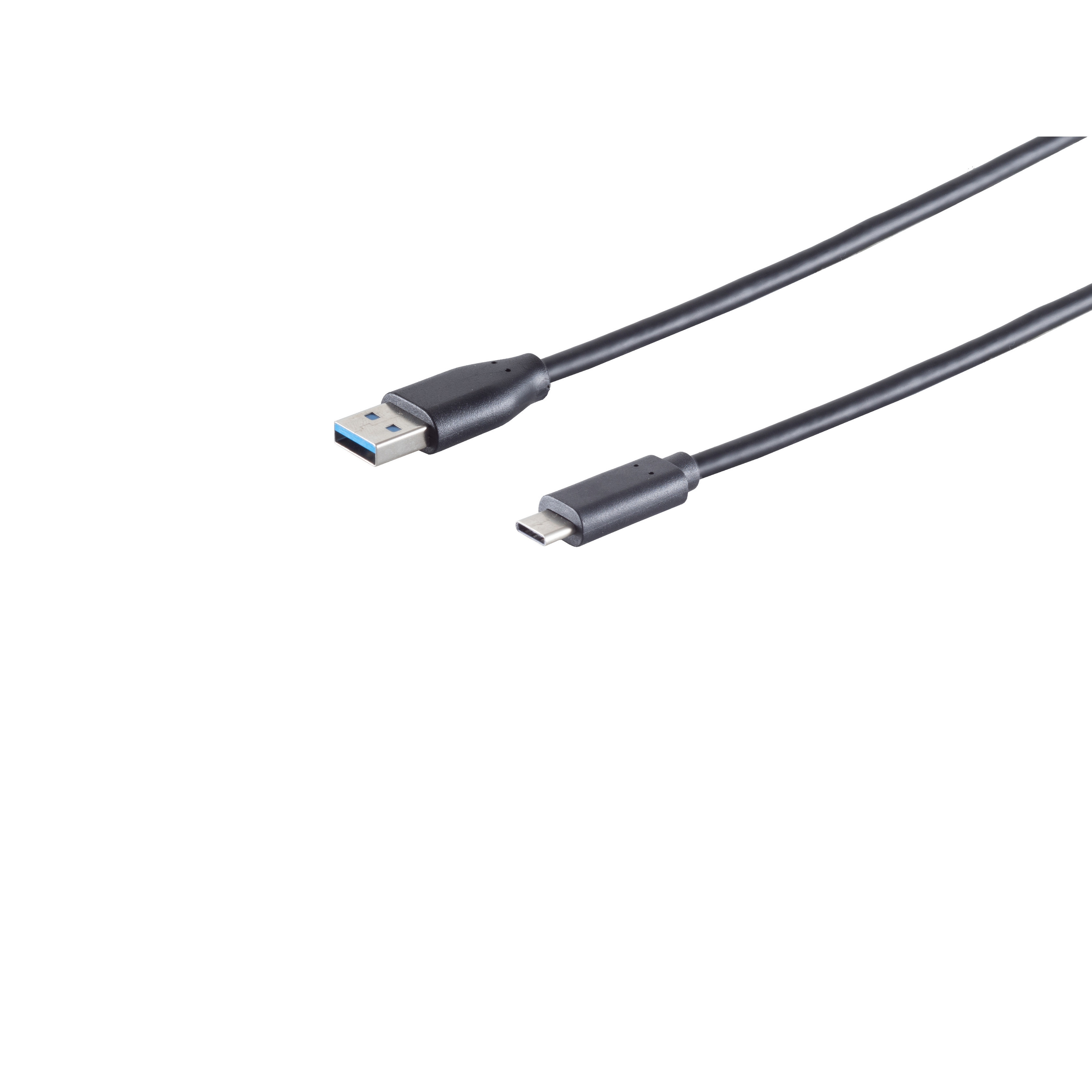 Cavo nero USB-C a USB-A. Estremità USB-C visibile. Sfondo bianco.