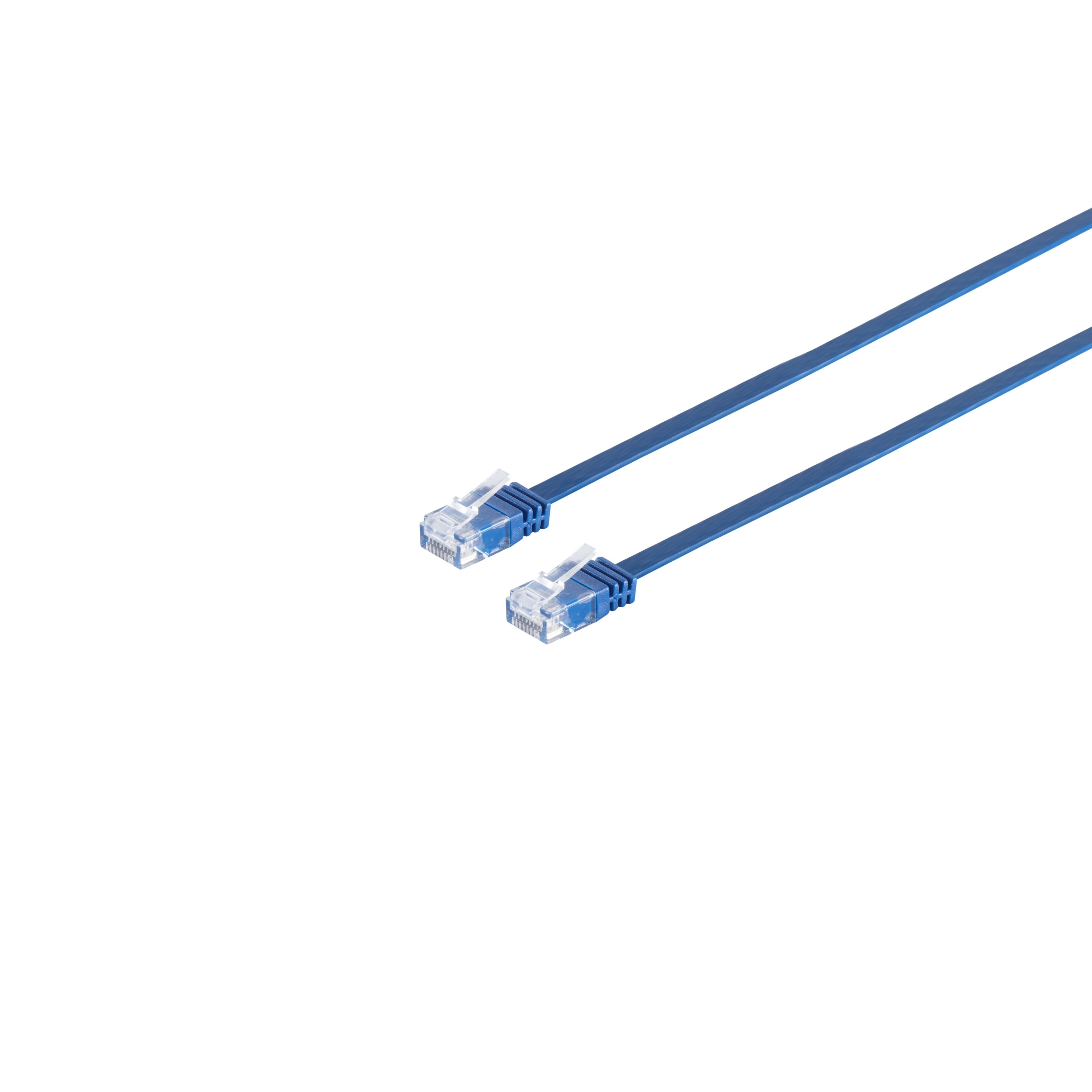 Zwei blaue Netzwerkkabel mit Steckern auf weißem Hintergrund.