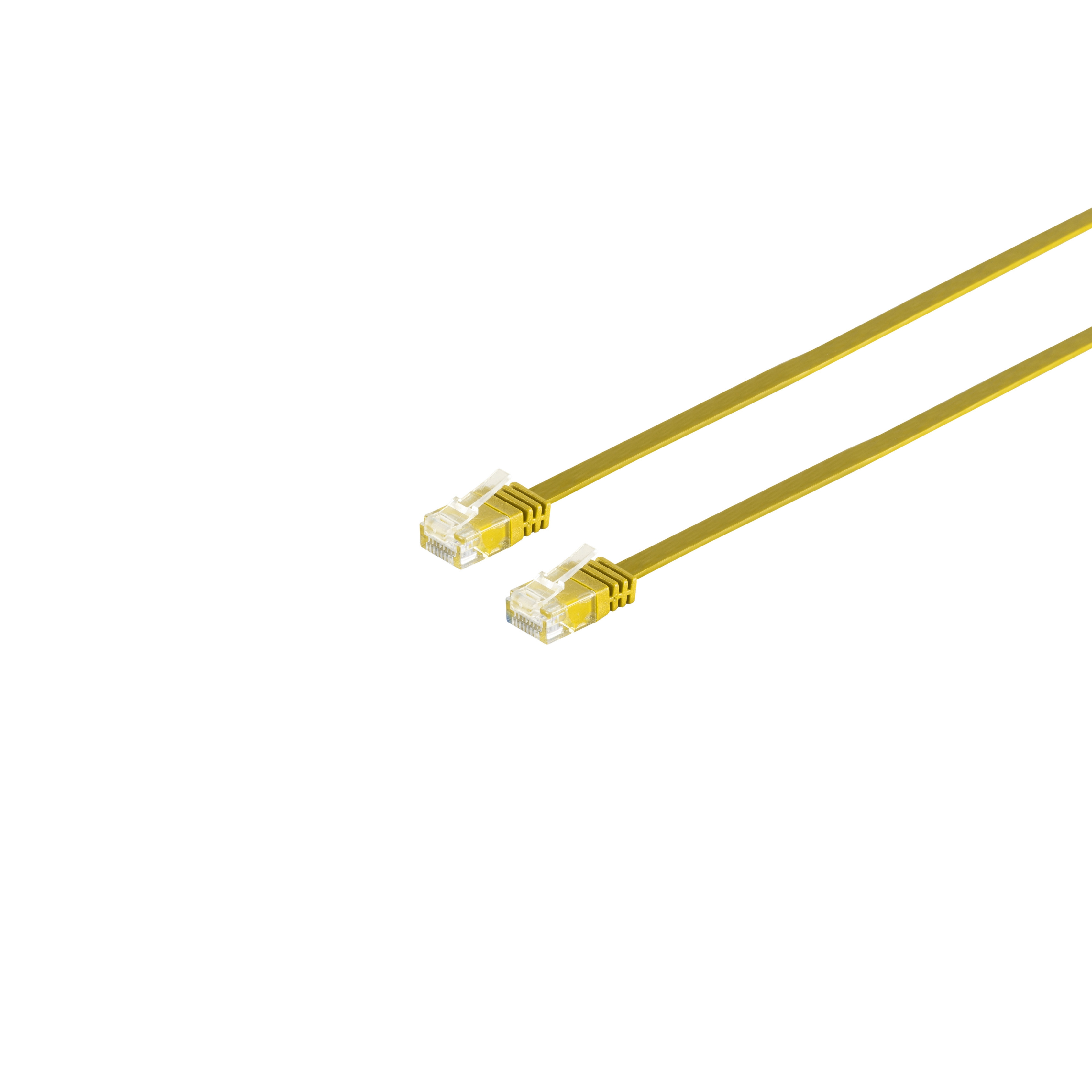 Due cavi ethernet gialli con connettori argentati. Sfondo bianco.
