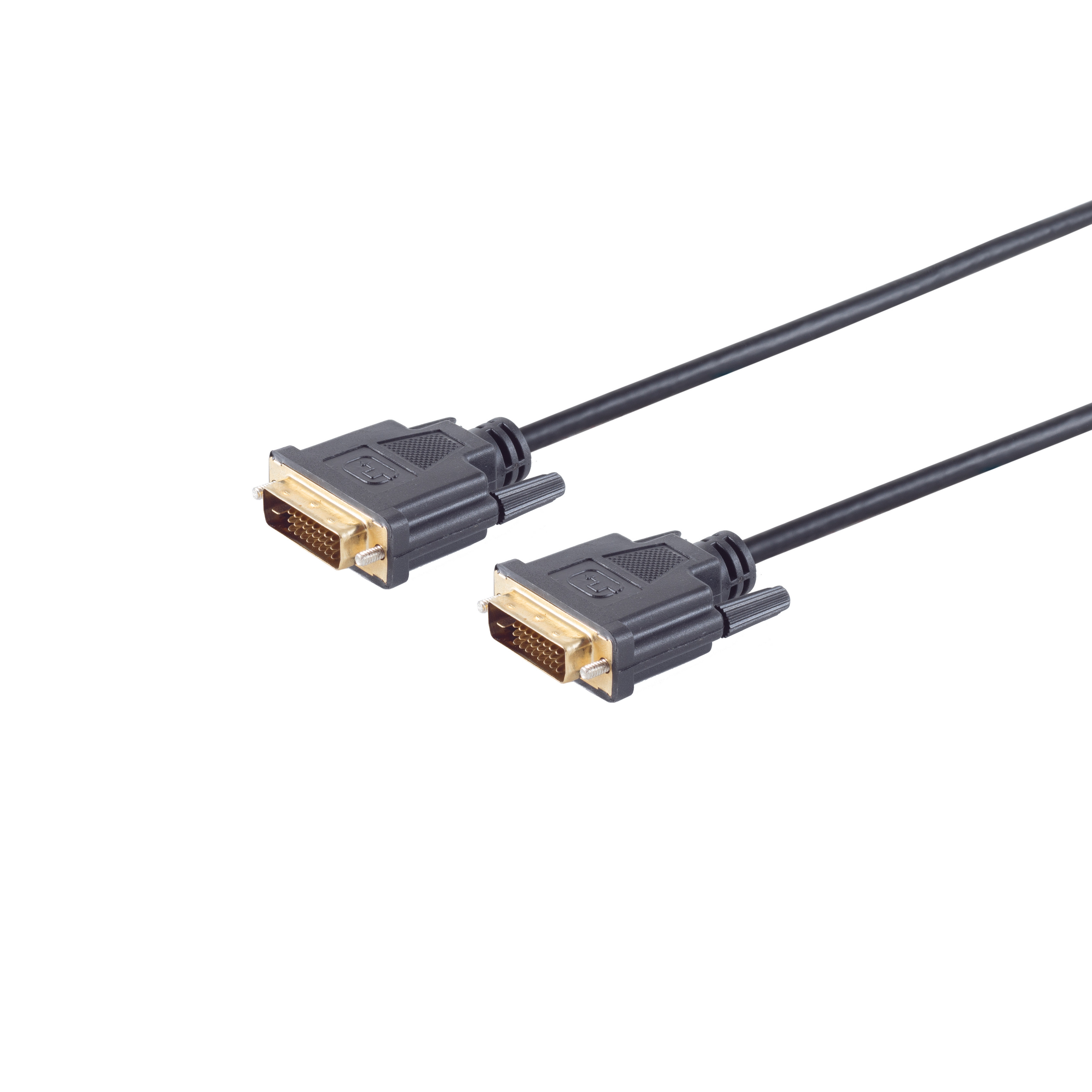 Zwei schwarze DVI-Kabel mit sichtbaren Steckern, isoliert auf weiß.