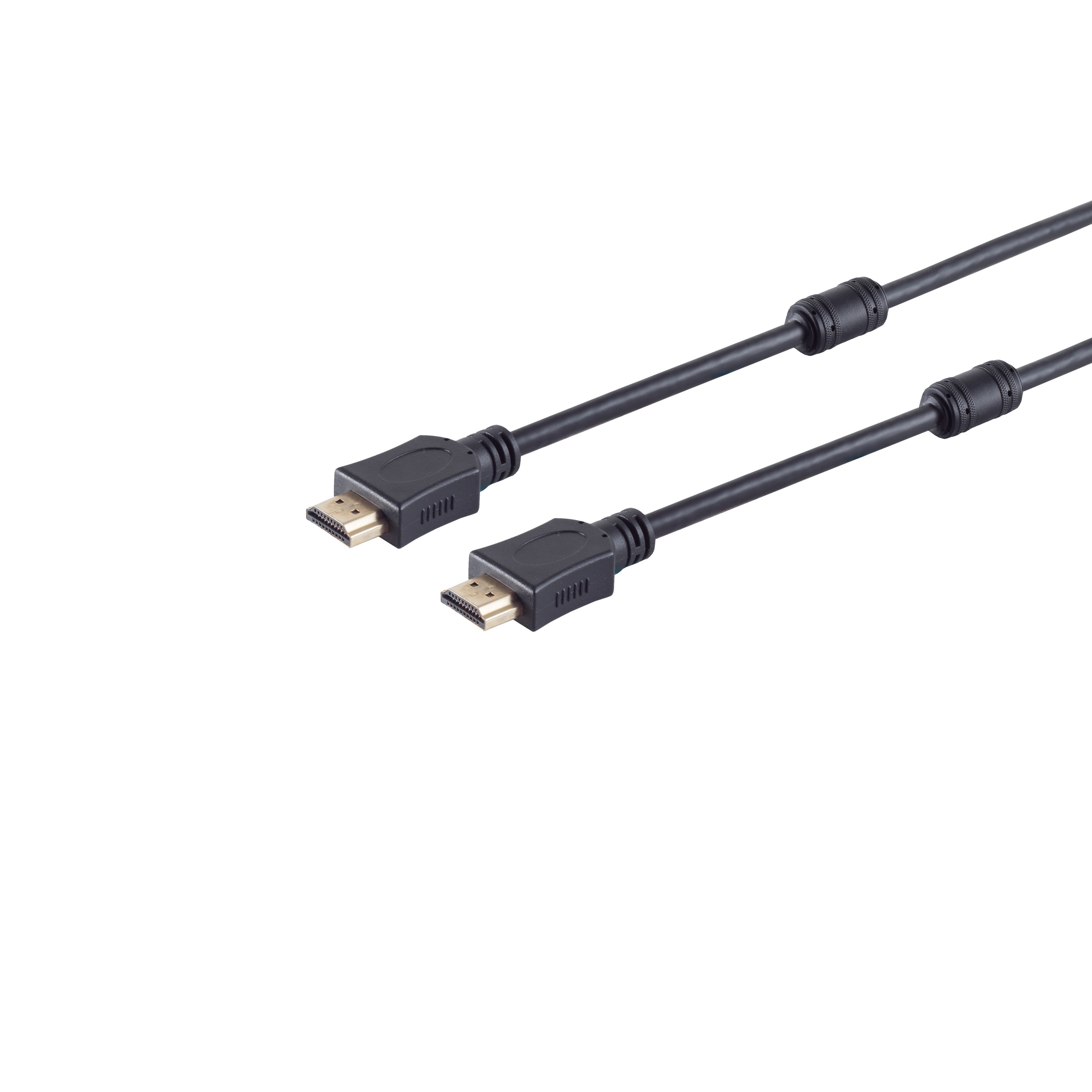 Zwei schwarze HDMI-Kabel mit Anschlüssen. Sie sind auf weißem Hintergrund.