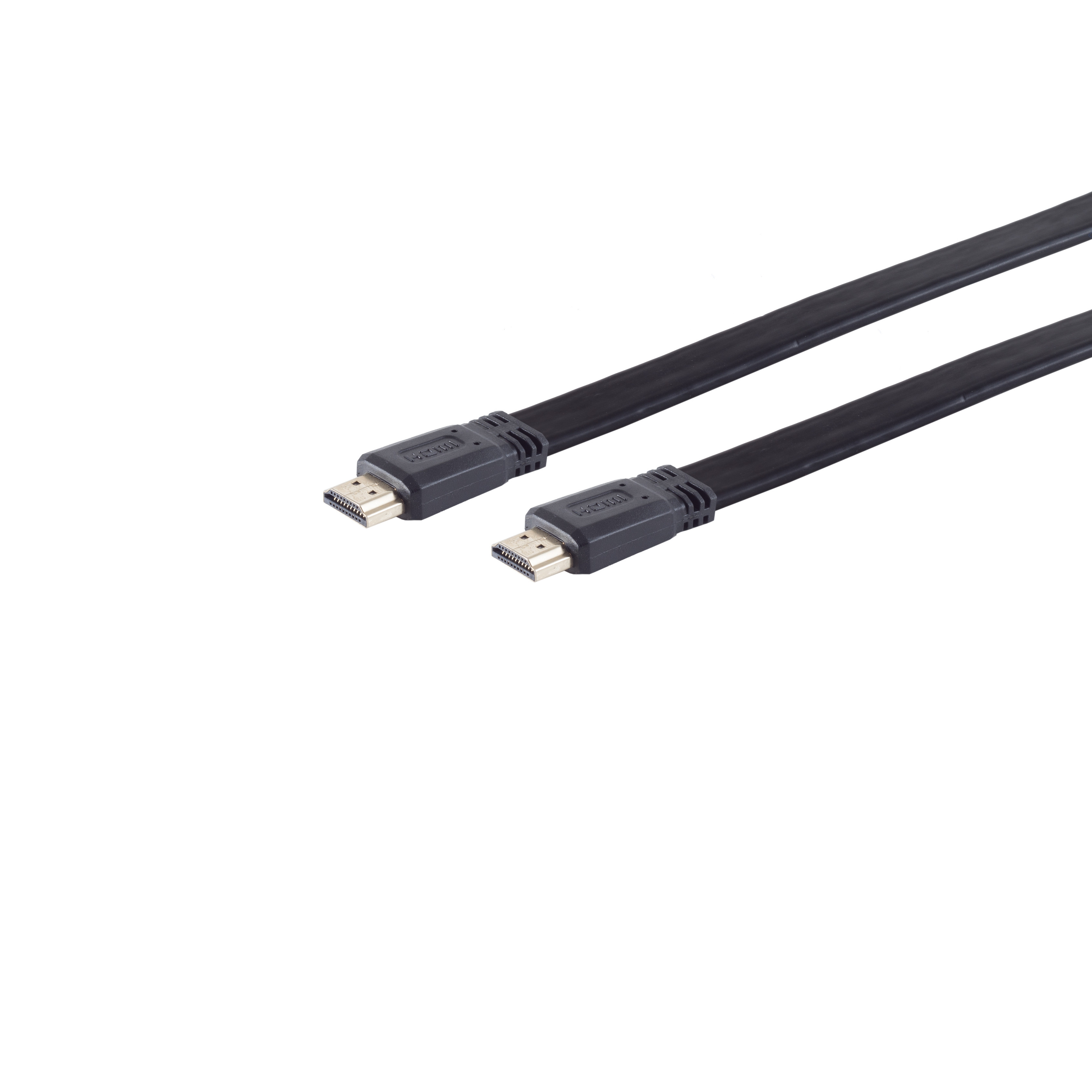 Schwarze HDMI-Kabel mit Anschlüssen an jedem Ende, auf weißem Grund.