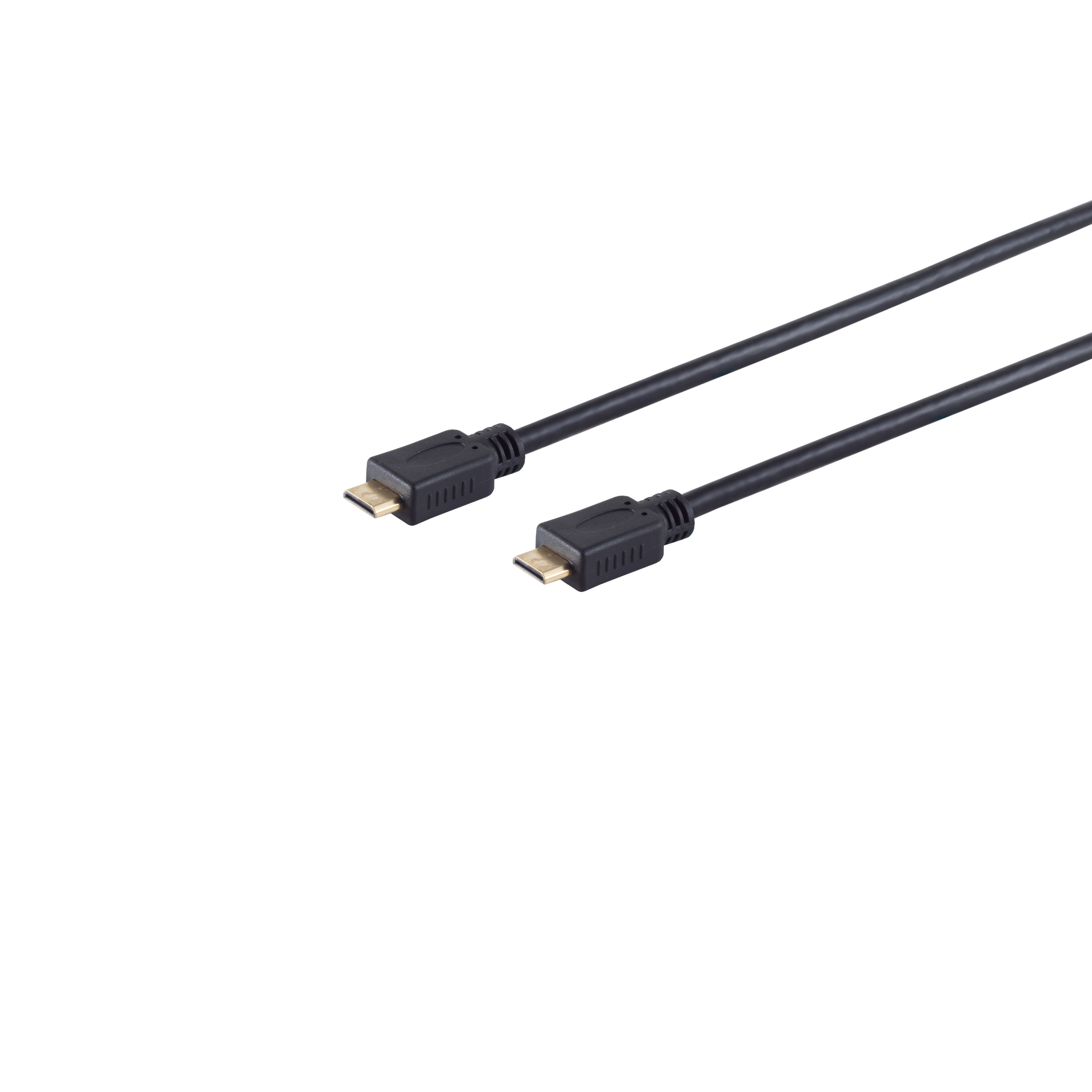 Zwei schwarze HDMI-Kabel mit Steckern vor weißem Hintergrund.