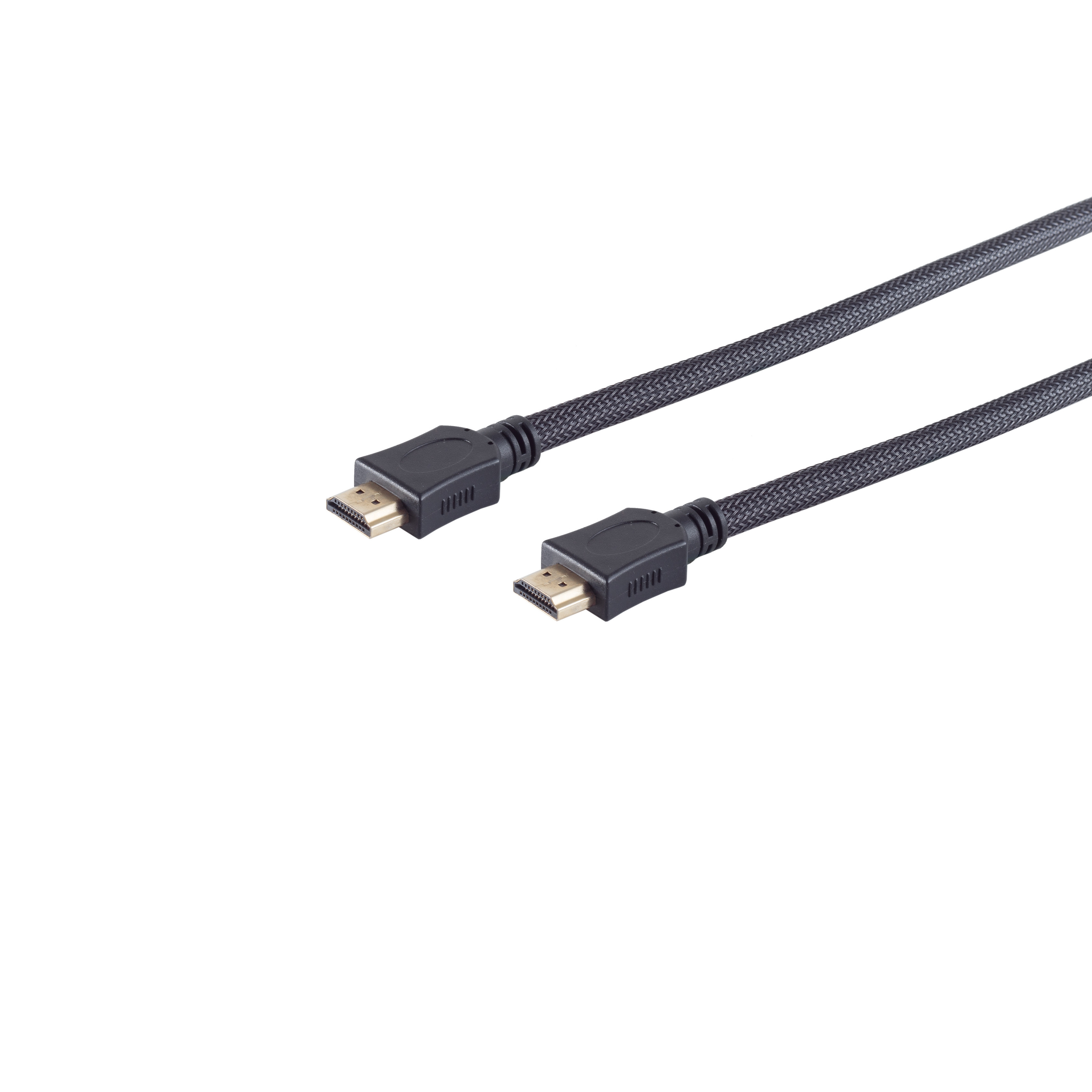 Zwei schwarze HDMI-Kabel mit Steckern auf weißem Hintergrund. Geflochtene Textur sichtbar.