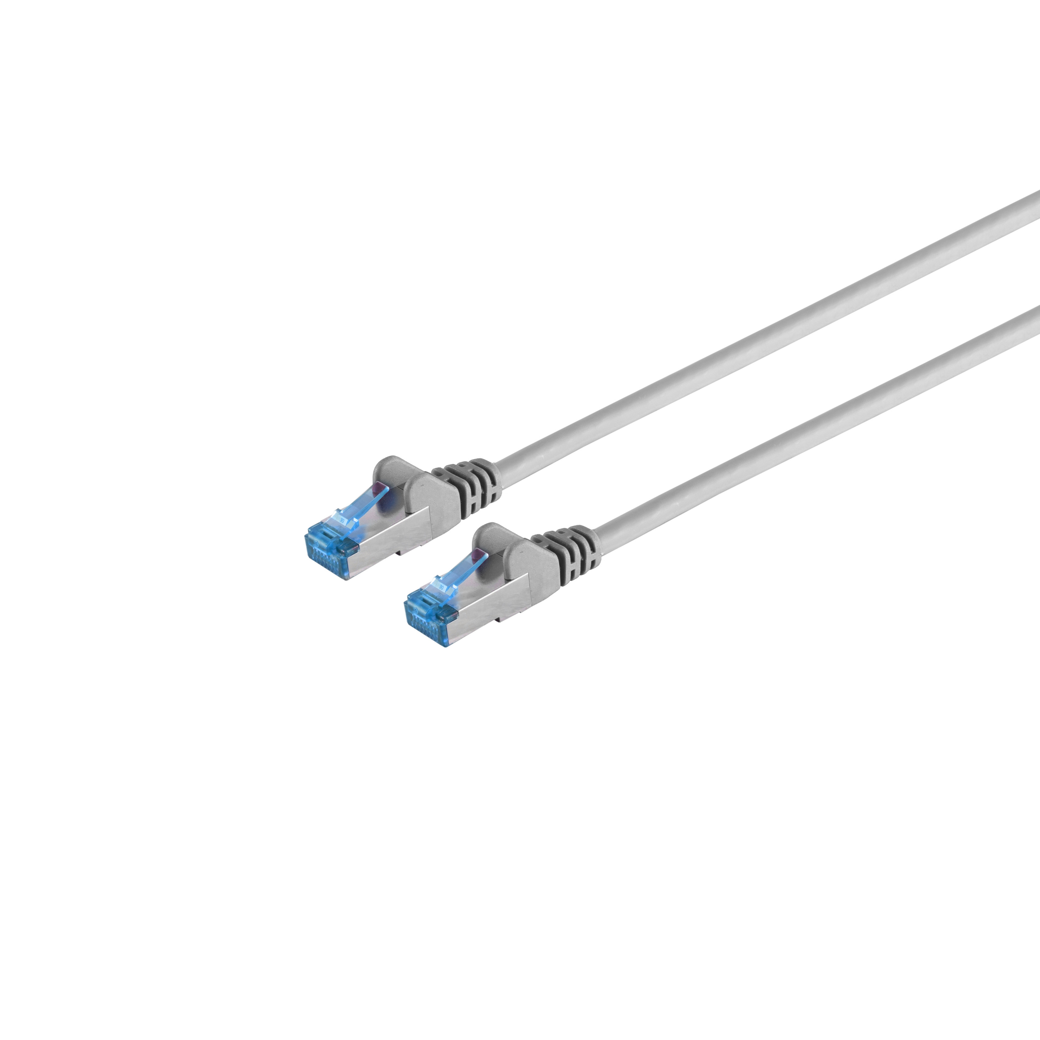 Deux câbles Ethernet gris avec connecteurs bleus sur fond blanc.