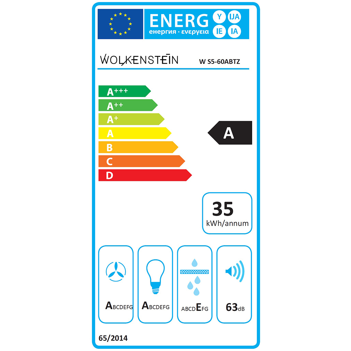 Energieeffizienzlabel für eine Dunstabzugshaube.